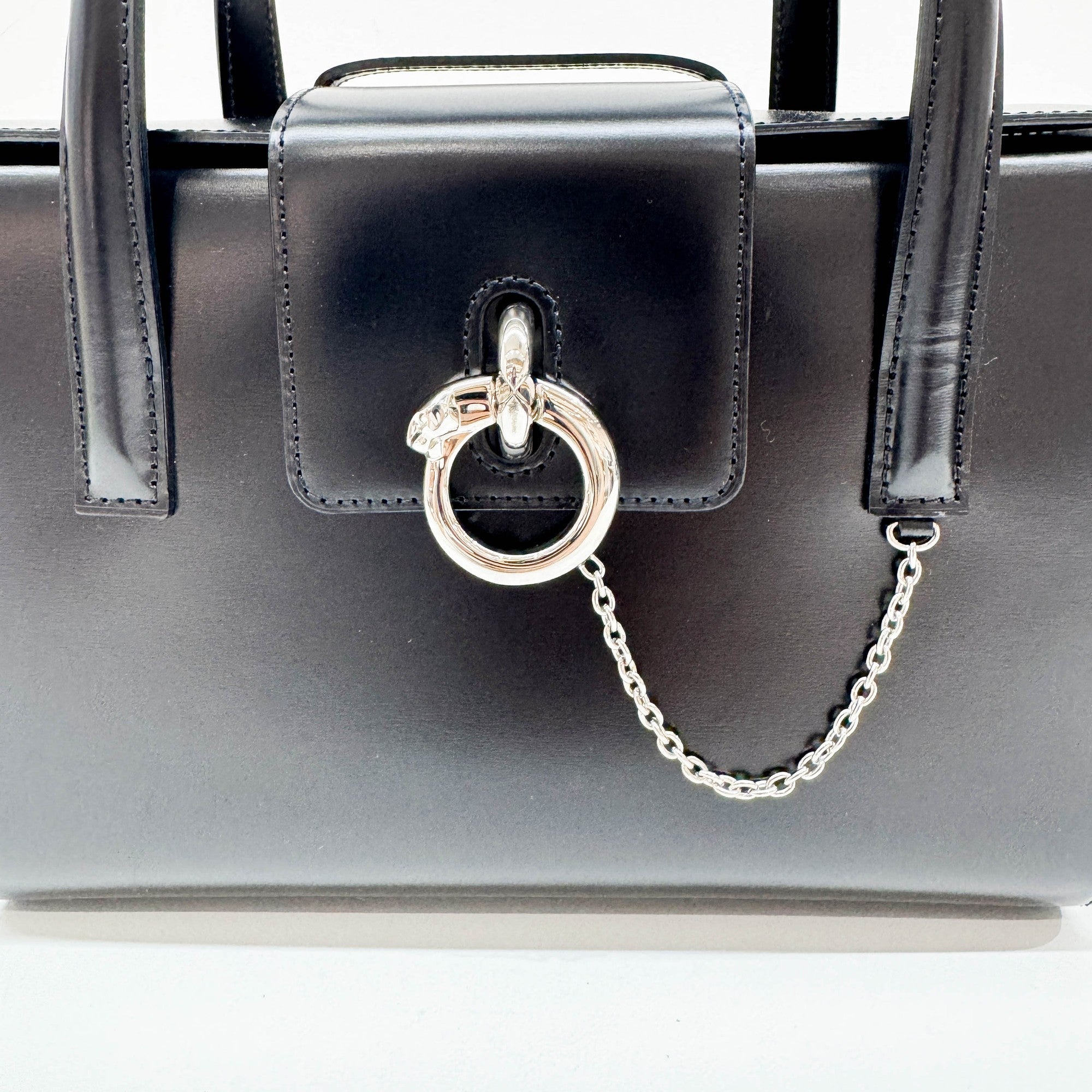 Panthere Black Leather Hand Bag