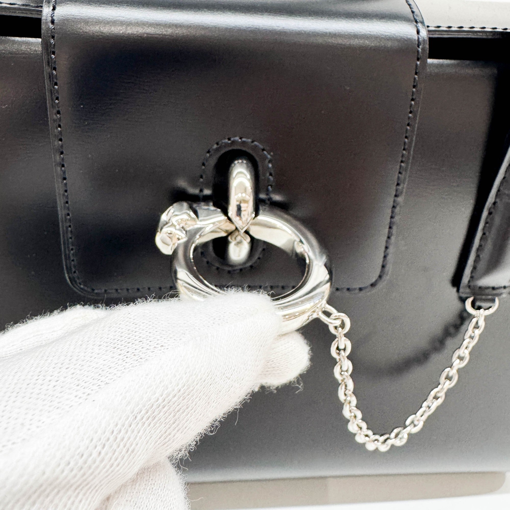 Panthere Black Leather Hand Bag