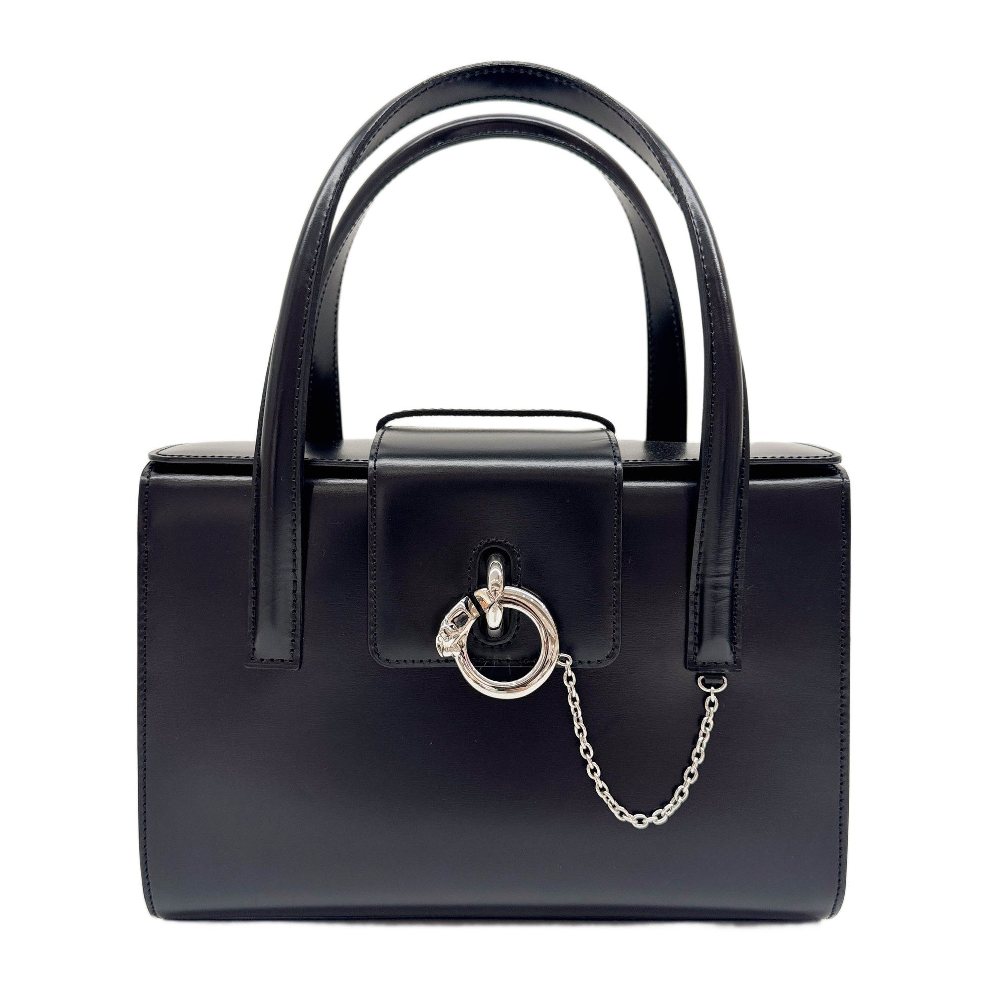 Panthere Black Leather Hand Bag