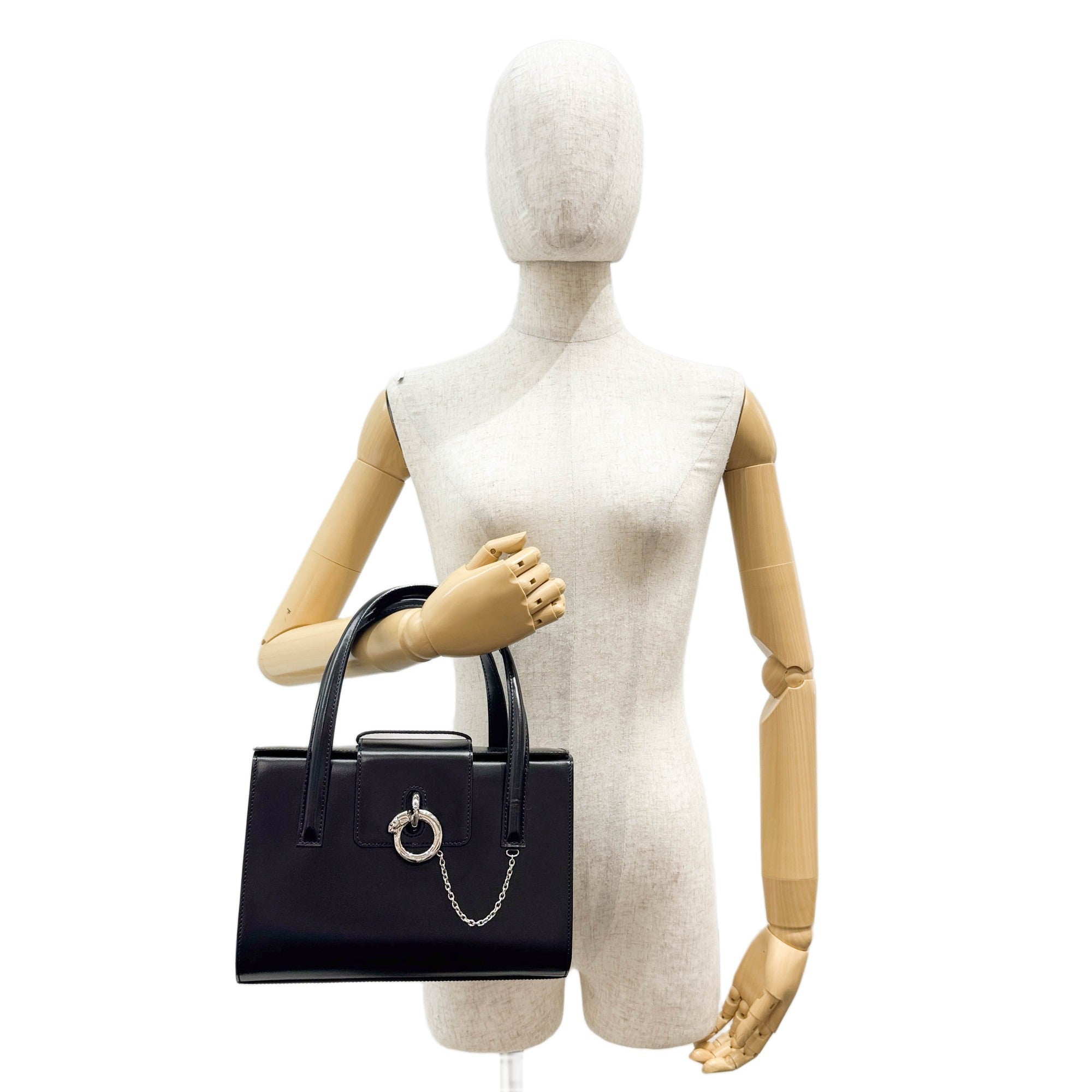 Panthere Black Leather Hand Bag