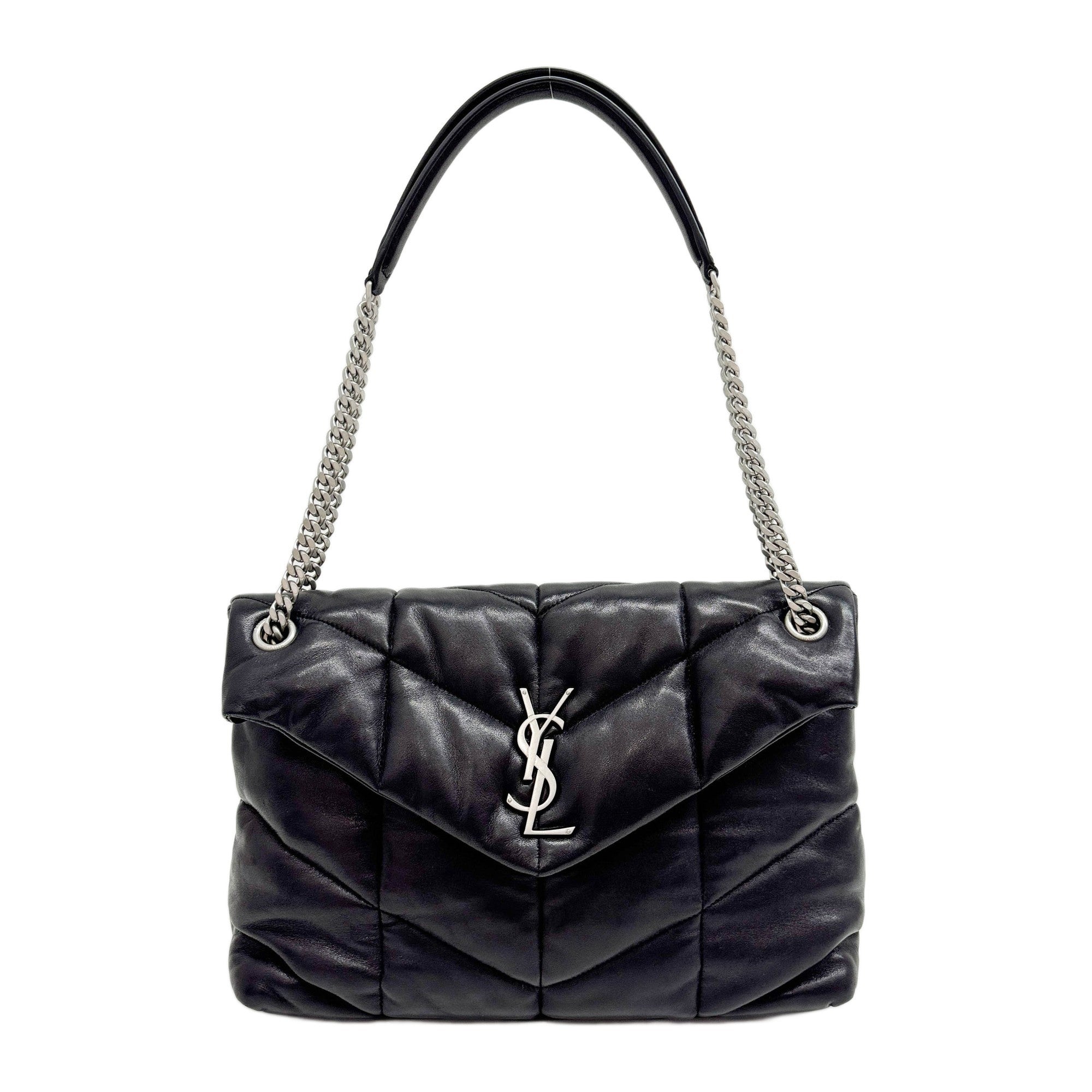 Loulou Calf-skin Black Leather with Silver Chain Shoulder Bag