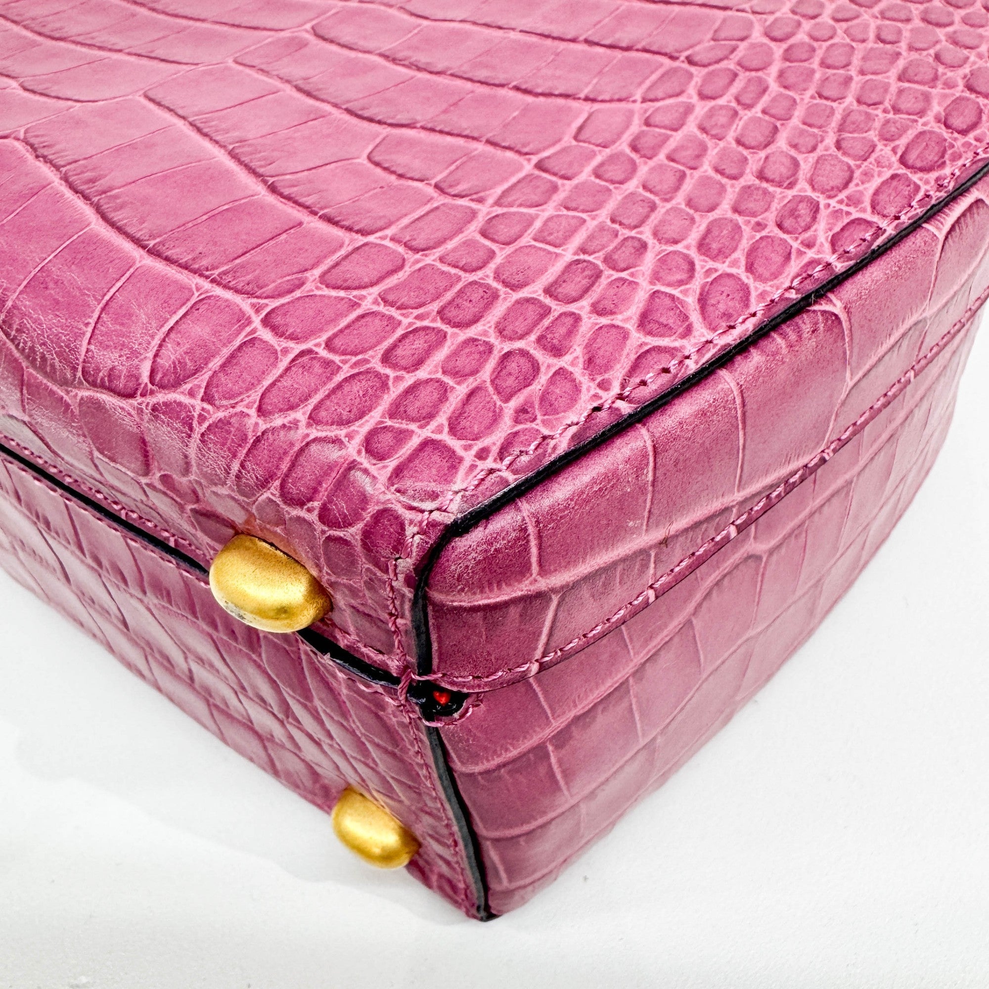 Mulberry Pink Crocodile Embossed Leather Hand Bag