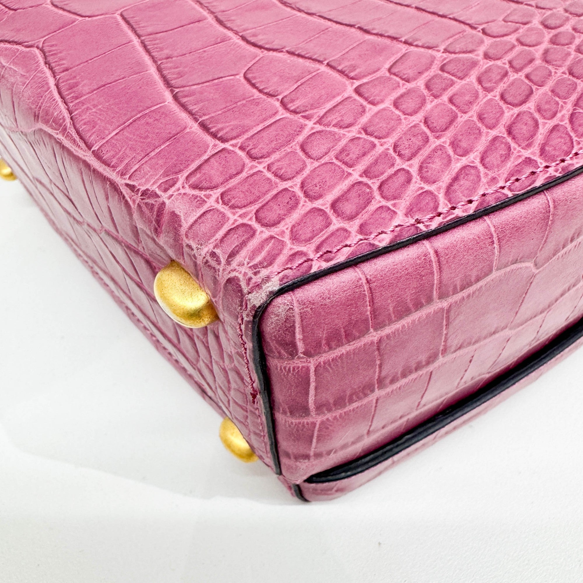 Mulberry Pink Crocodile Embossed Leather Hand Bag