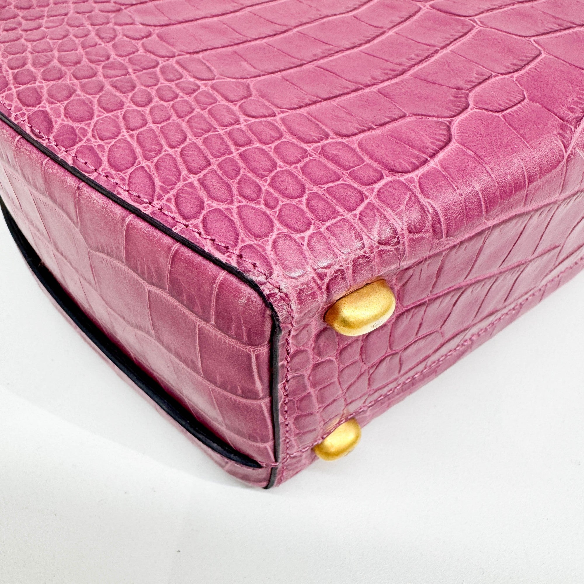Mulberry Pink Crocodile Embossed Leather Hand Bag