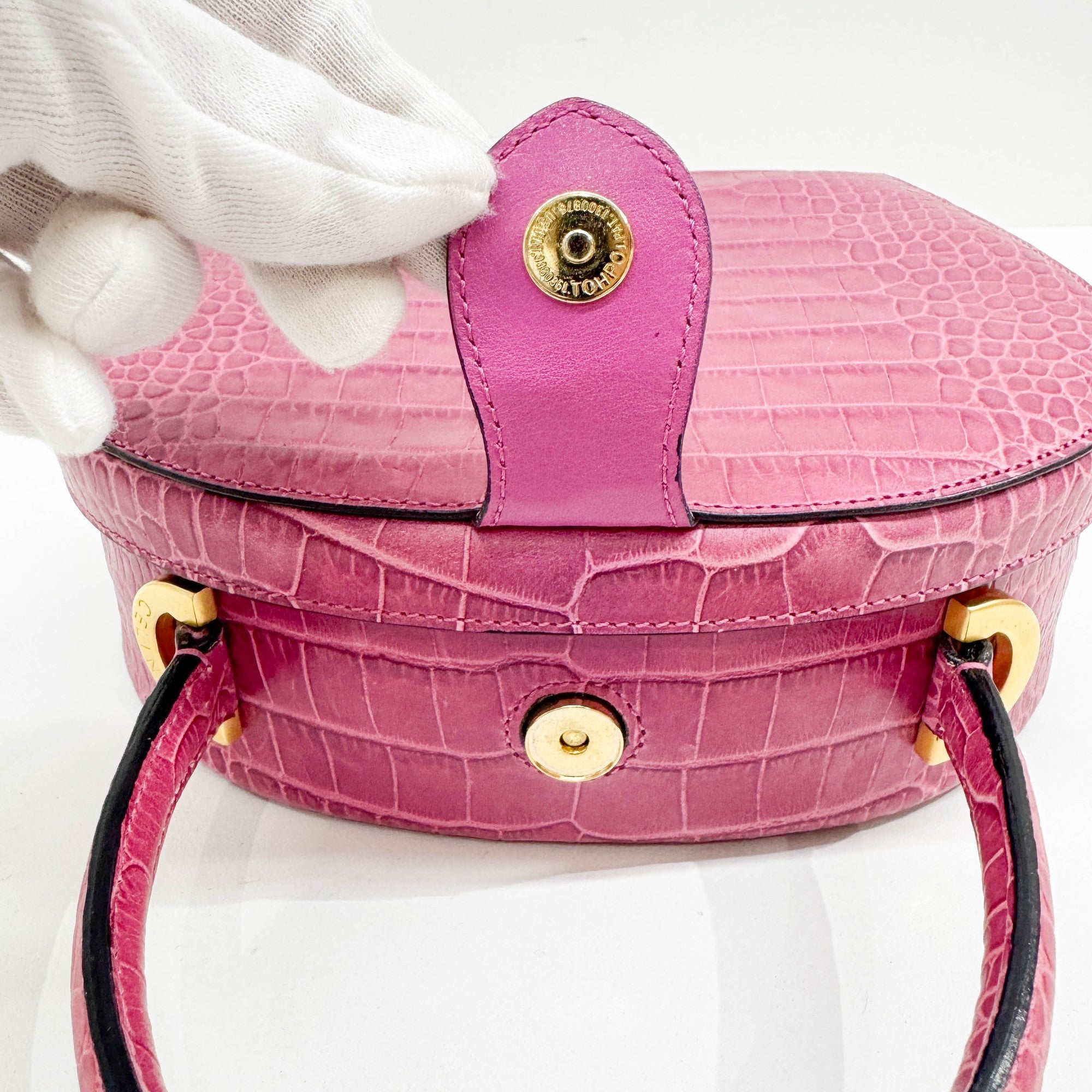 Mulberry Pink Crocodile Embossed Leather Hand Bag