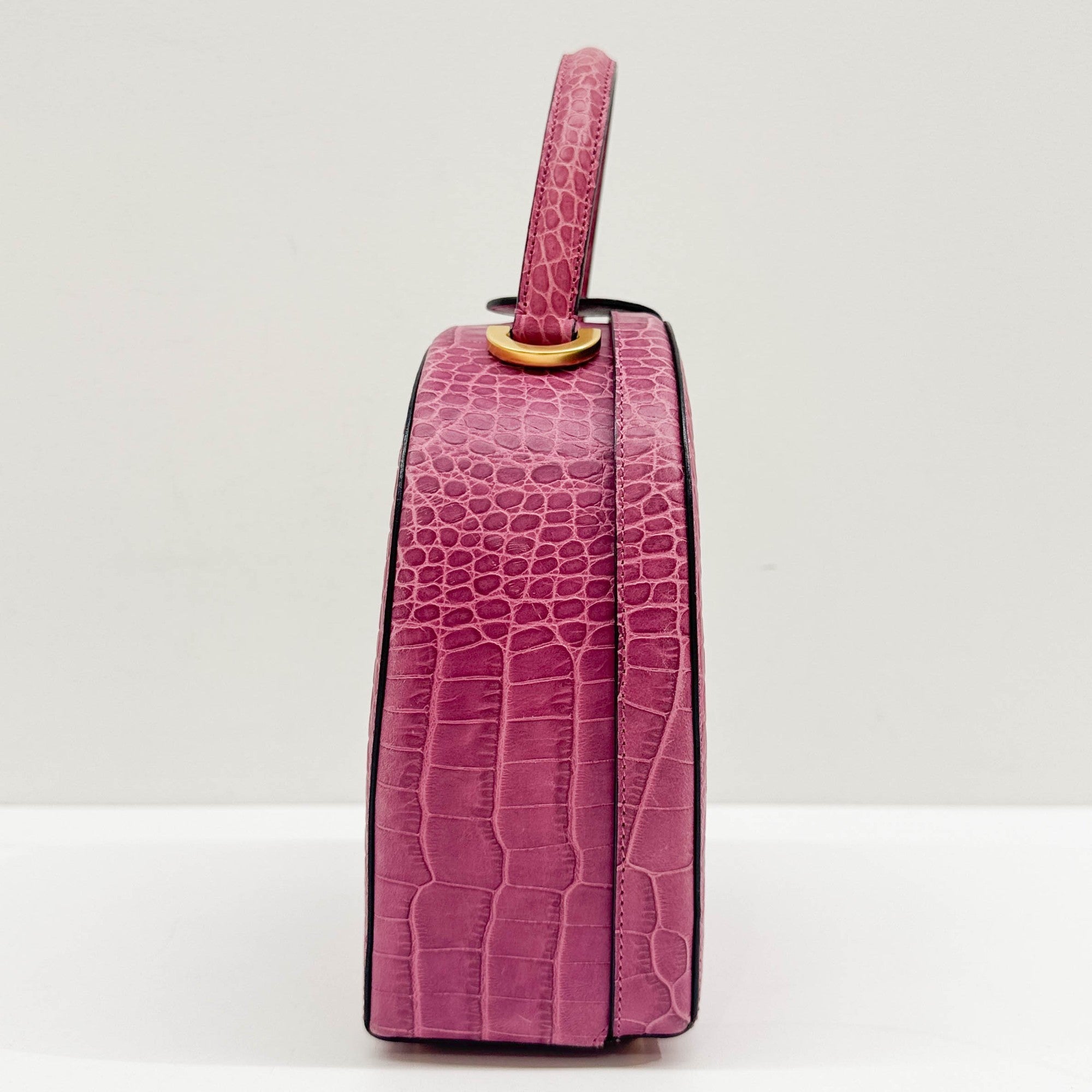 Mulberry Pink Crocodile Embossed Leather Hand Bag