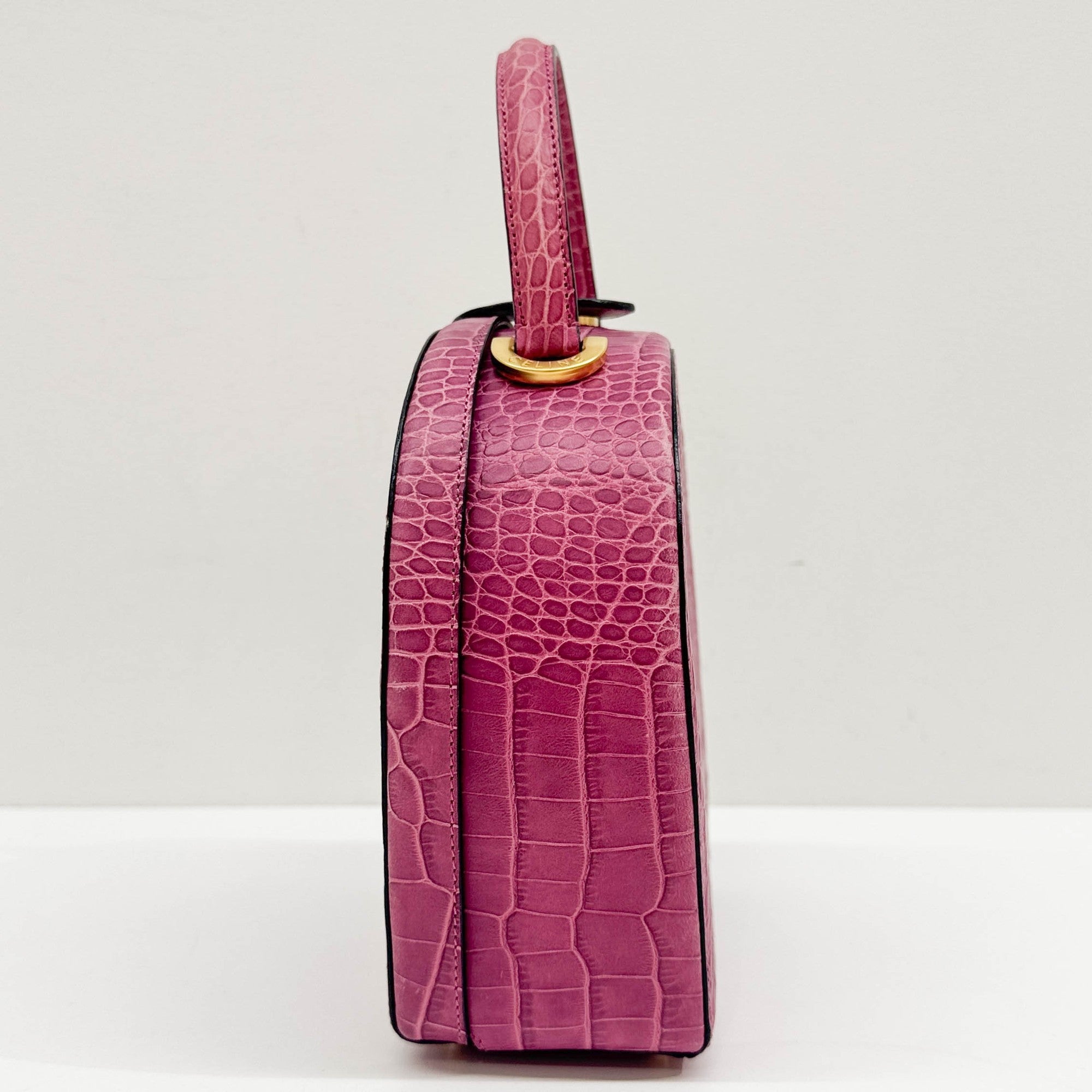 Mulberry Pink Crocodile Embossed Leather Hand Bag