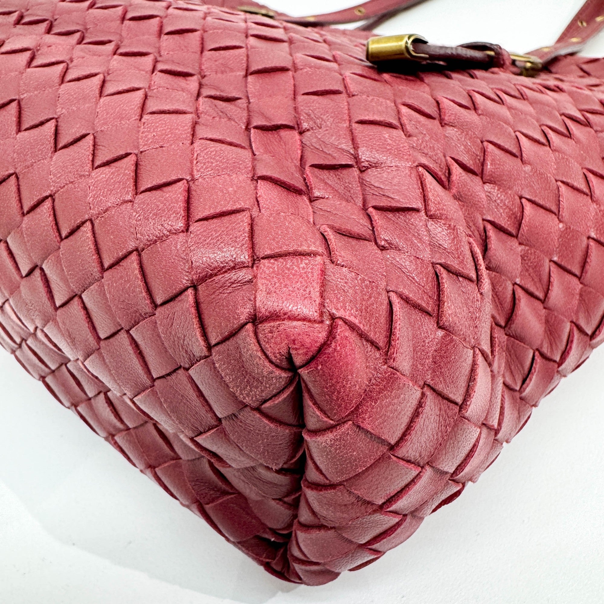 Mini Shopper Red Intrecciato Leather Shoulder Bag