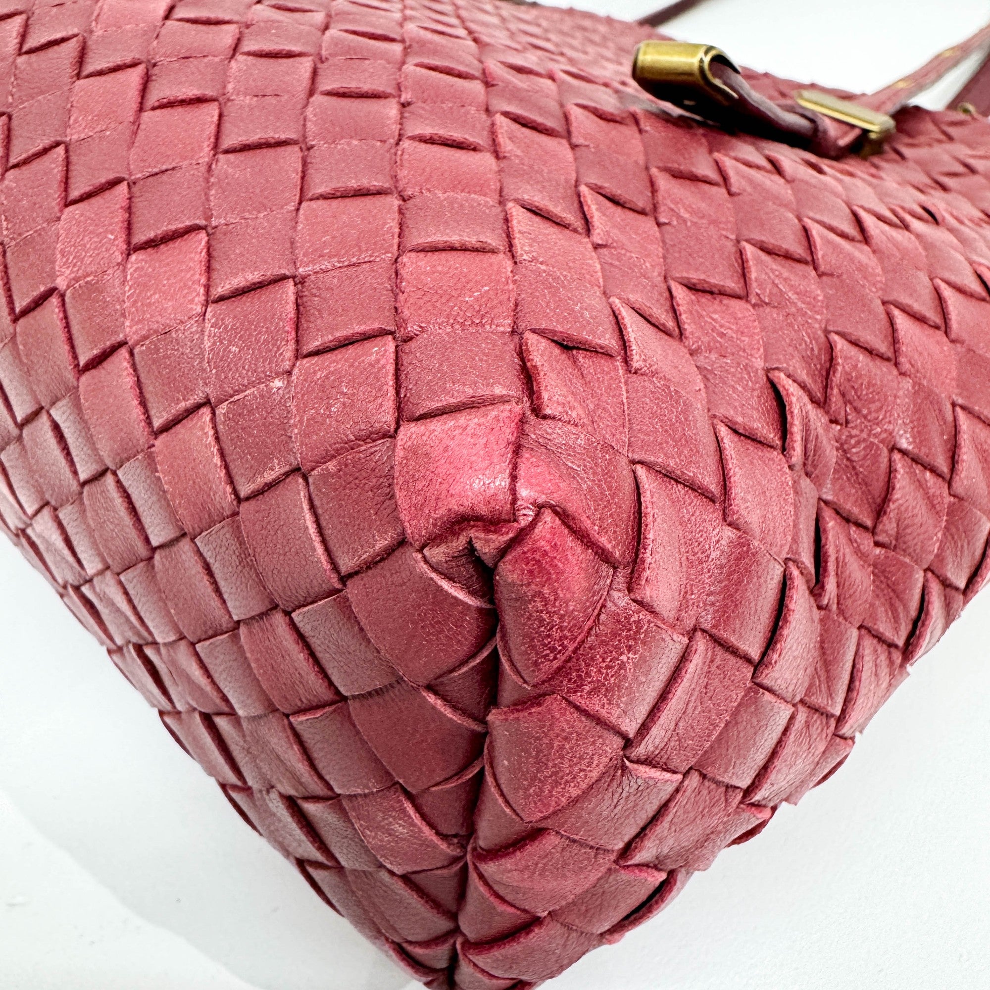 Mini Shopper Red Intrecciato Leather Shoulder Bag