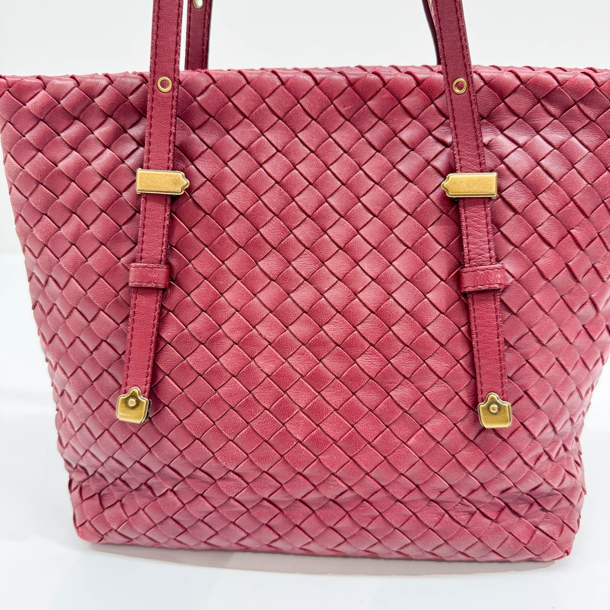 Mini Shopper Red Intrecciato Leather Shoulder Bag