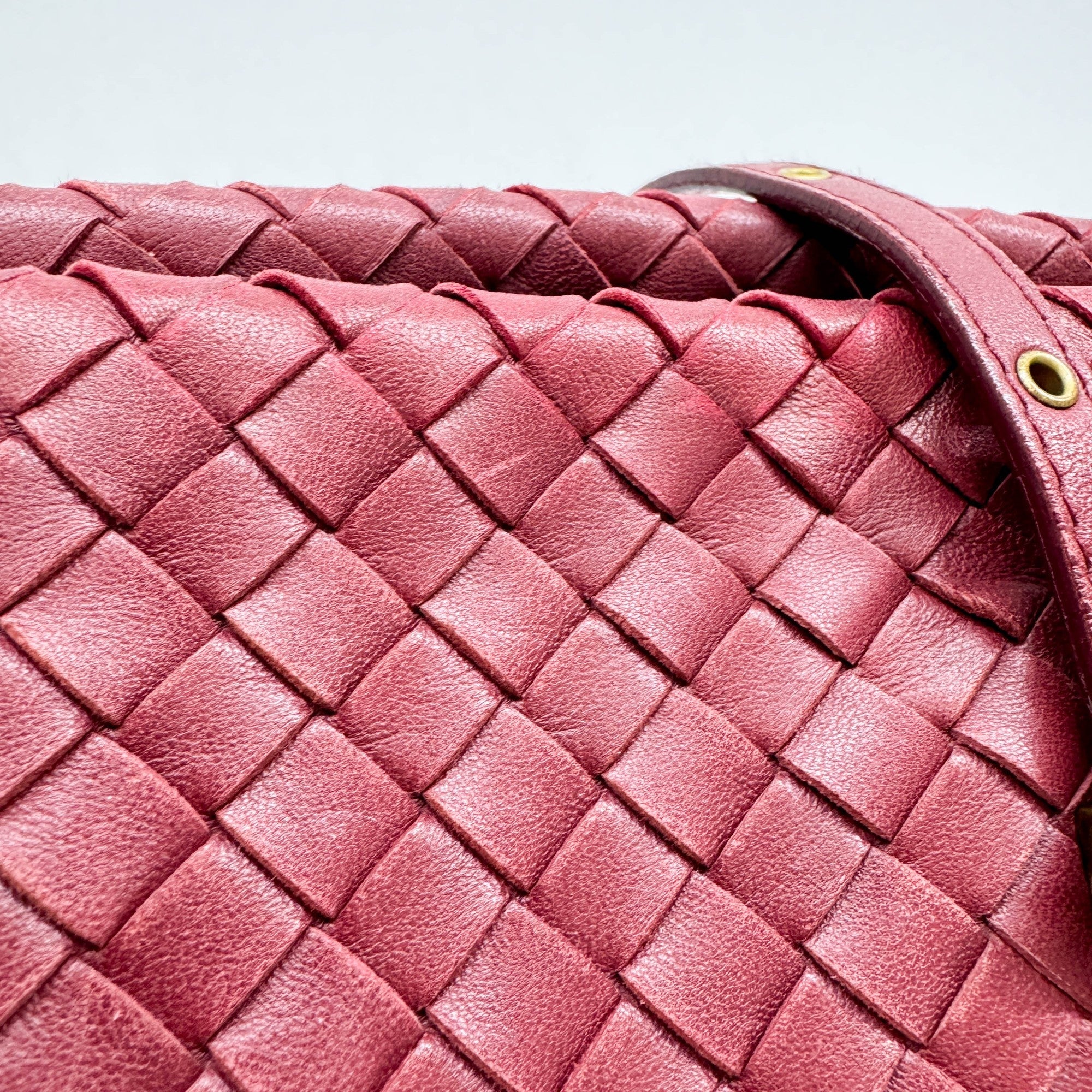 Mini Shopper Red Intrecciato Leather Shoulder Bag