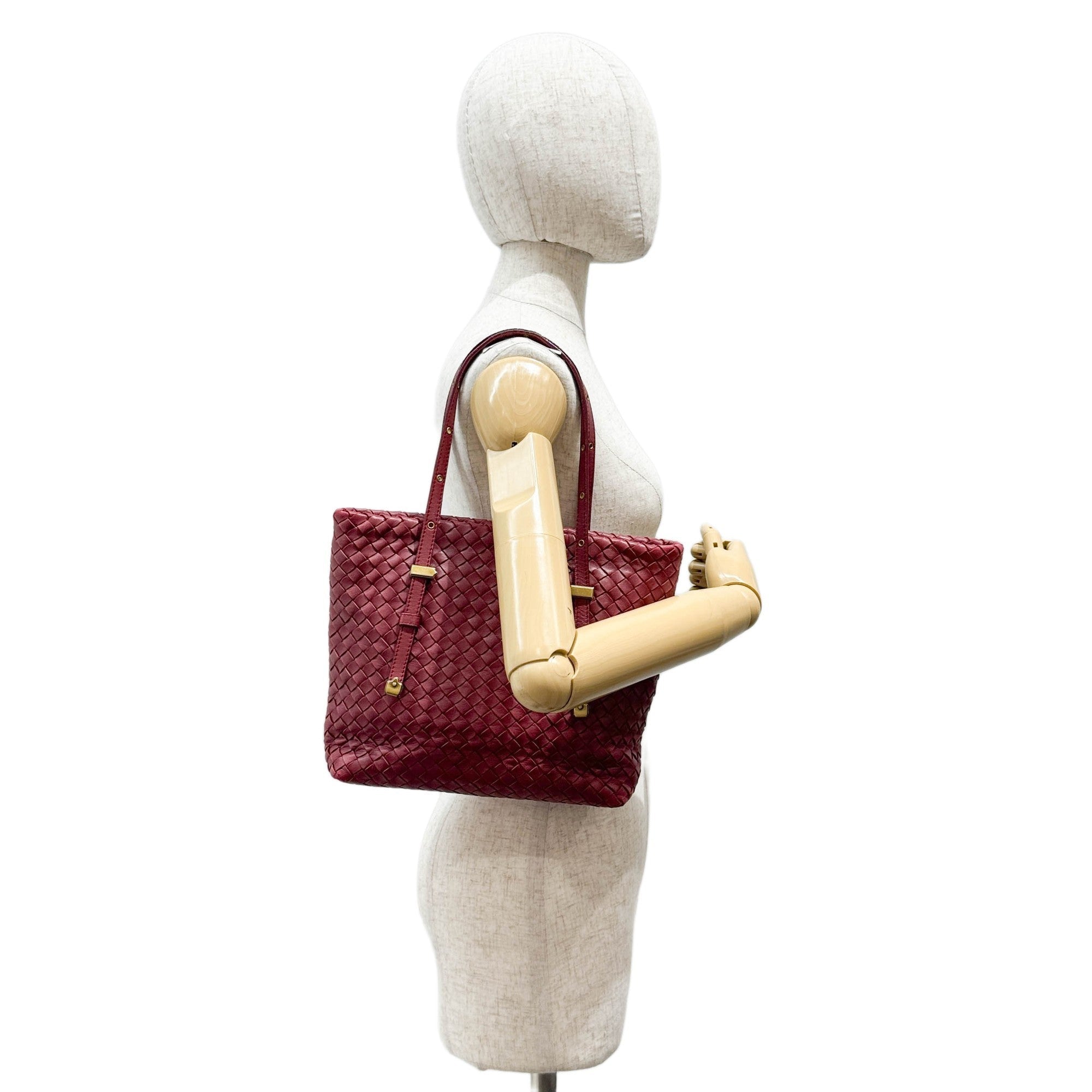 Mini Shopper Red Intrecciato Leather Shoulder Bag