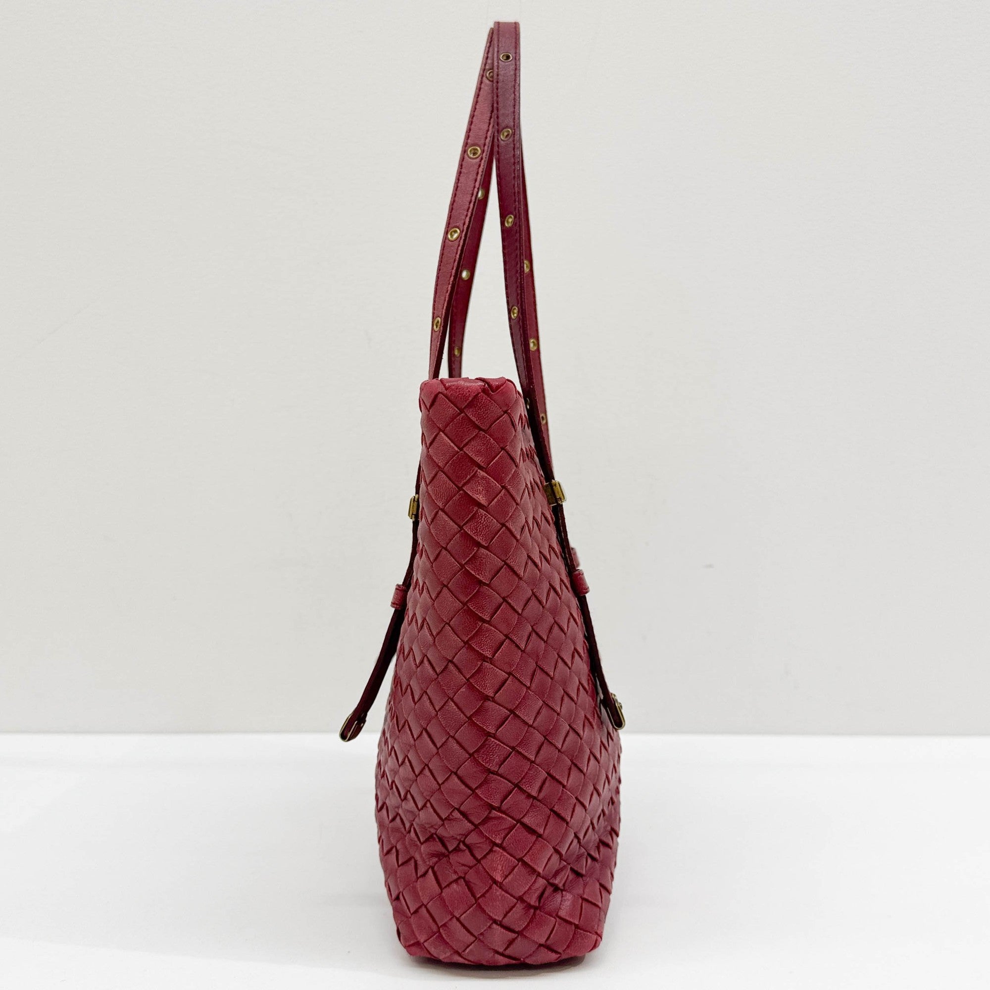 Mini Shopper Red Intrecciato Leather Shoulder Bag