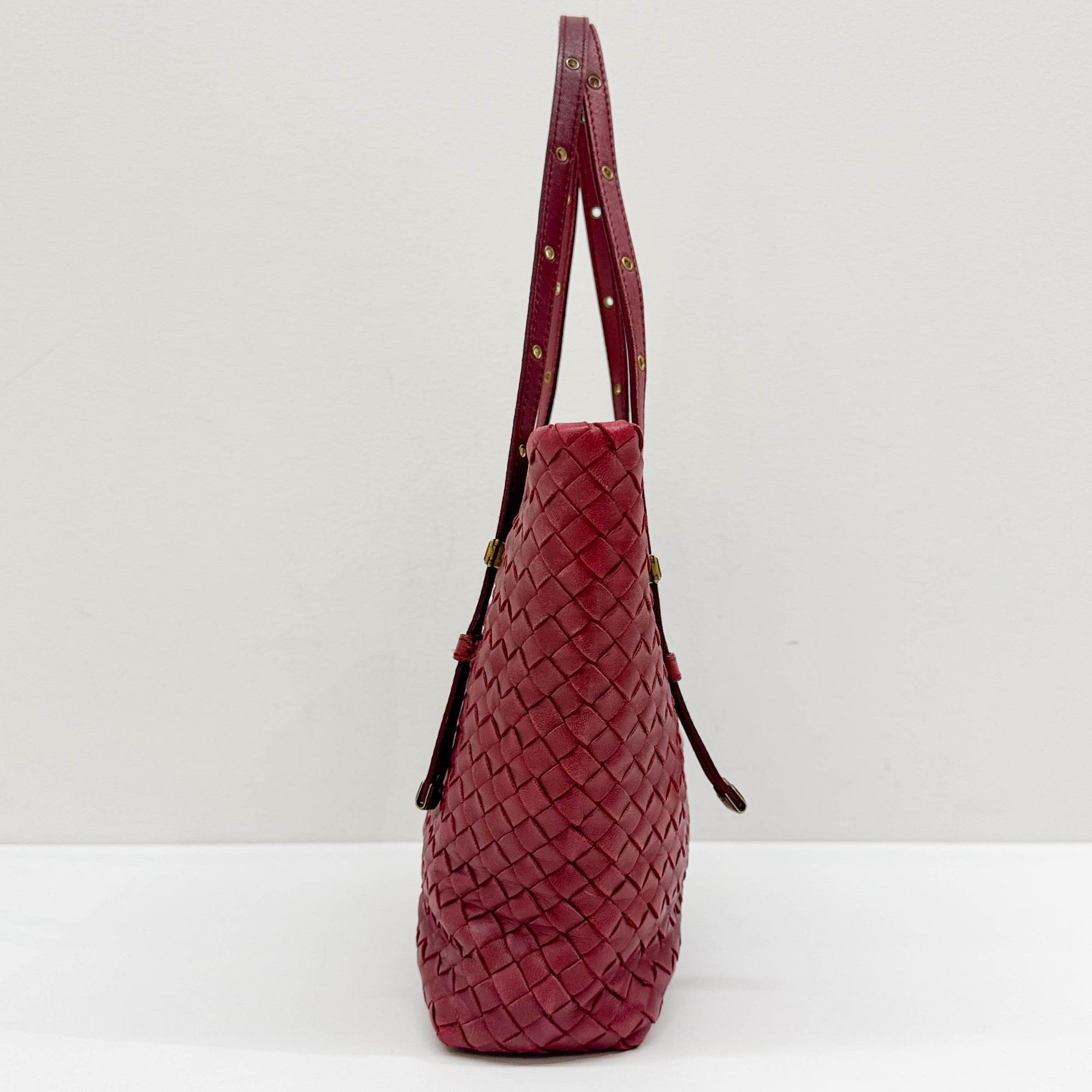 Mini Shopper Red Intrecciato Leather Shoulder Bag