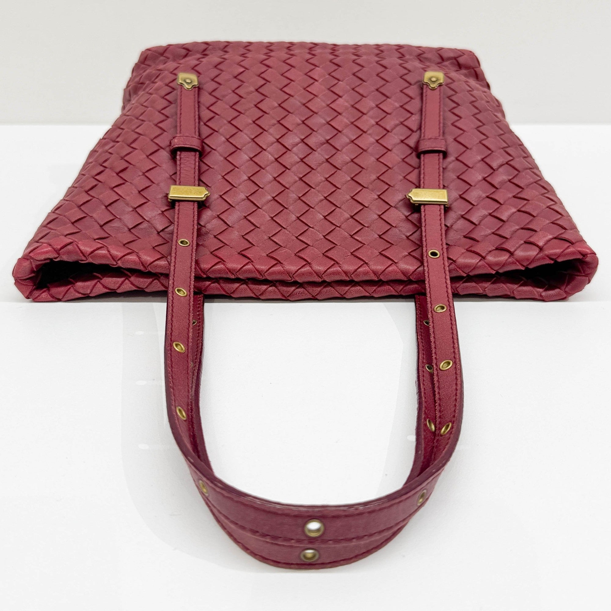 Mini Shopper Red Intrecciato Leather Shoulder Bag