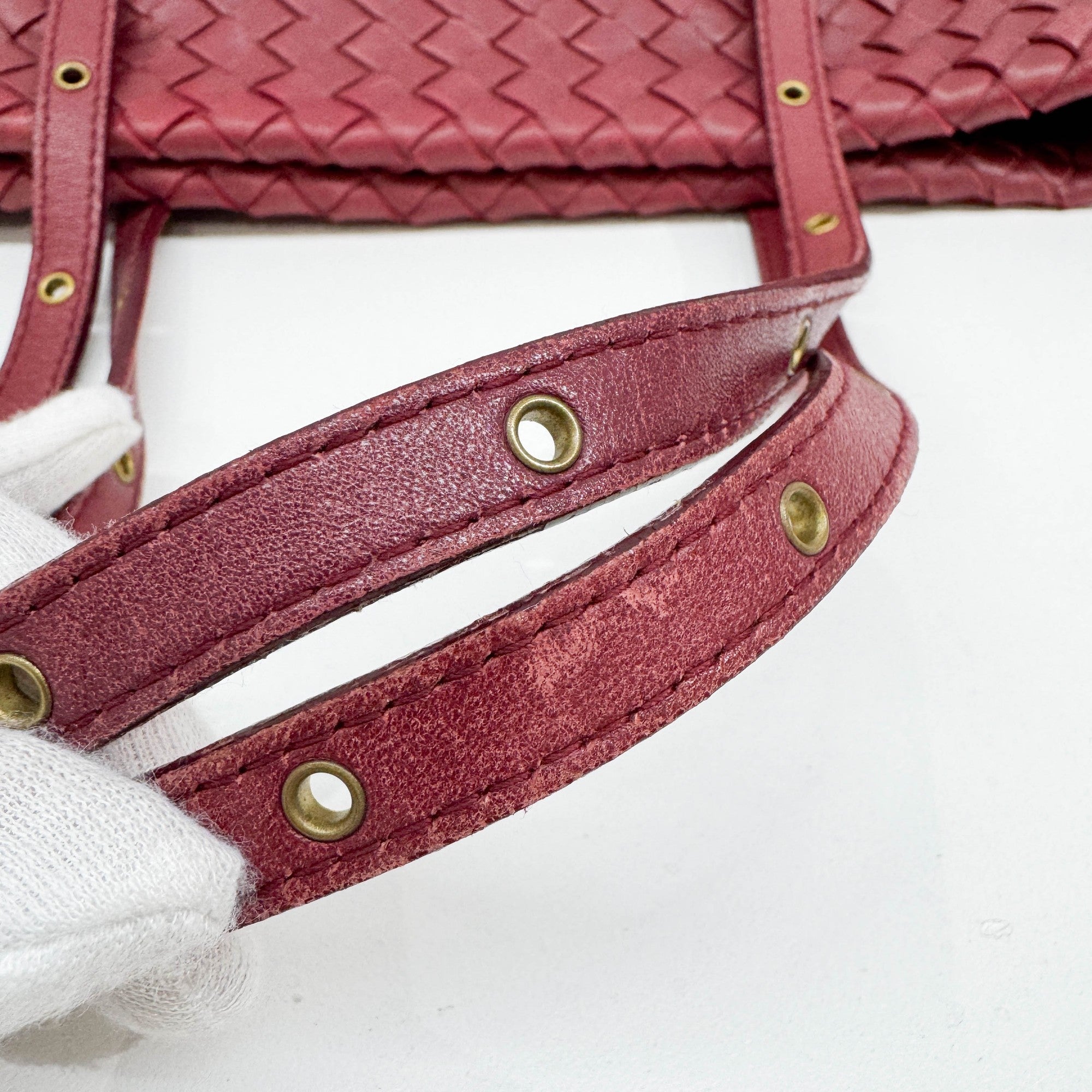 Mini Shopper Red Intrecciato Leather Shoulder Bag