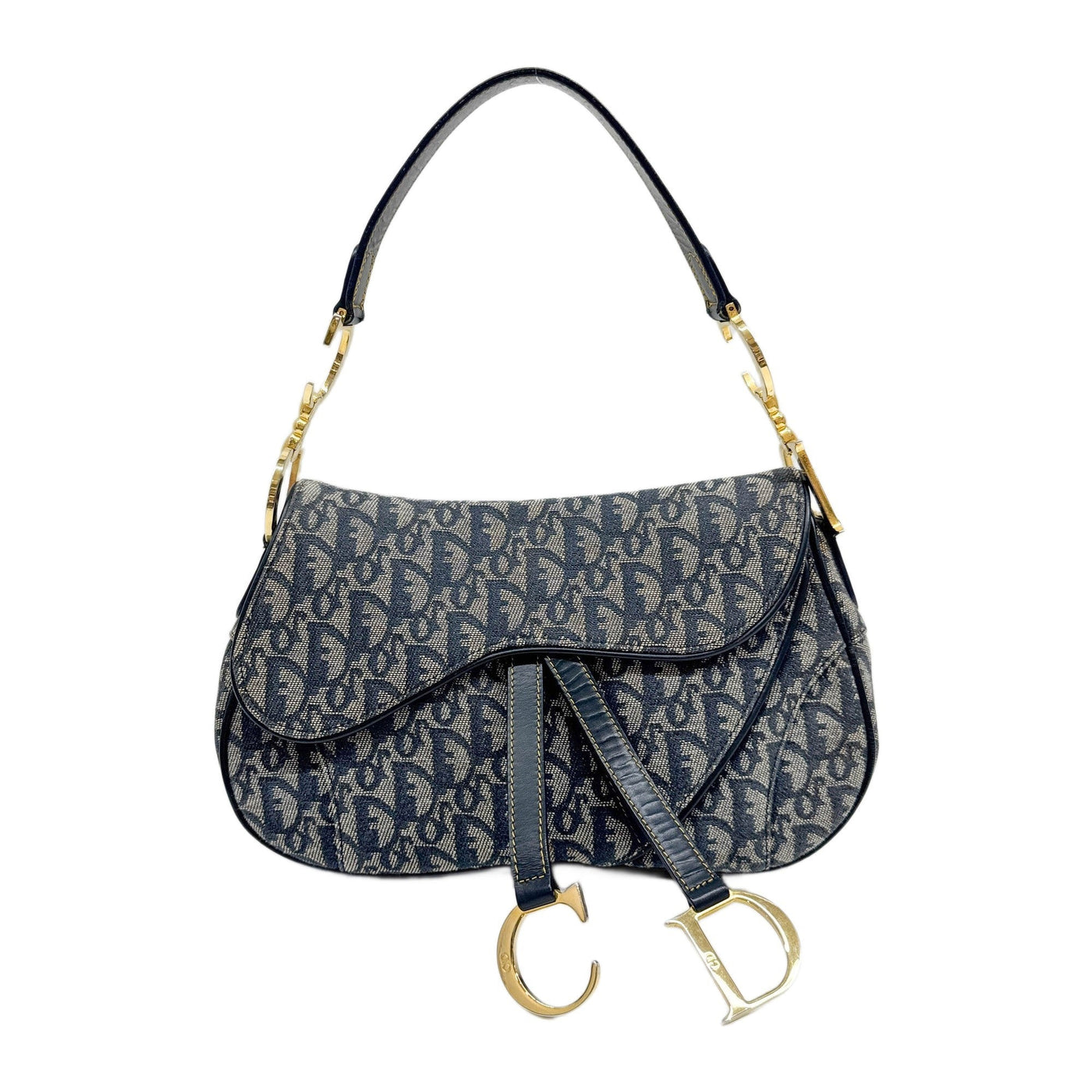 Double Saddle Blue Trotter Canvas Shoulder Bag