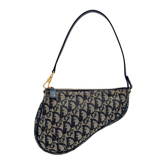 Dior Trotter Saddle Pouch Navy Cloth Handbag