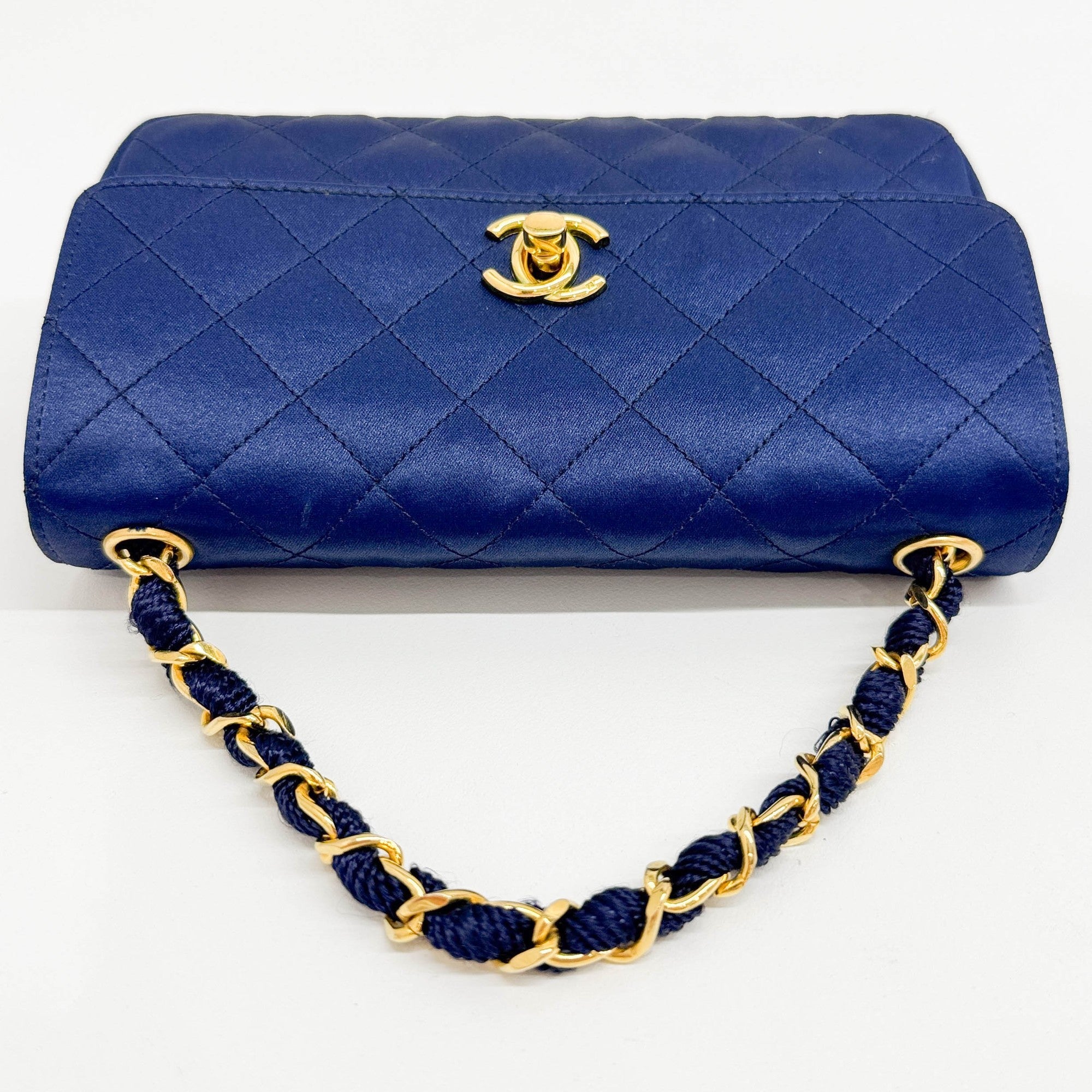 Mini Classic Flap 1986 Gold Hardware Blue Satin Shoulder Bag