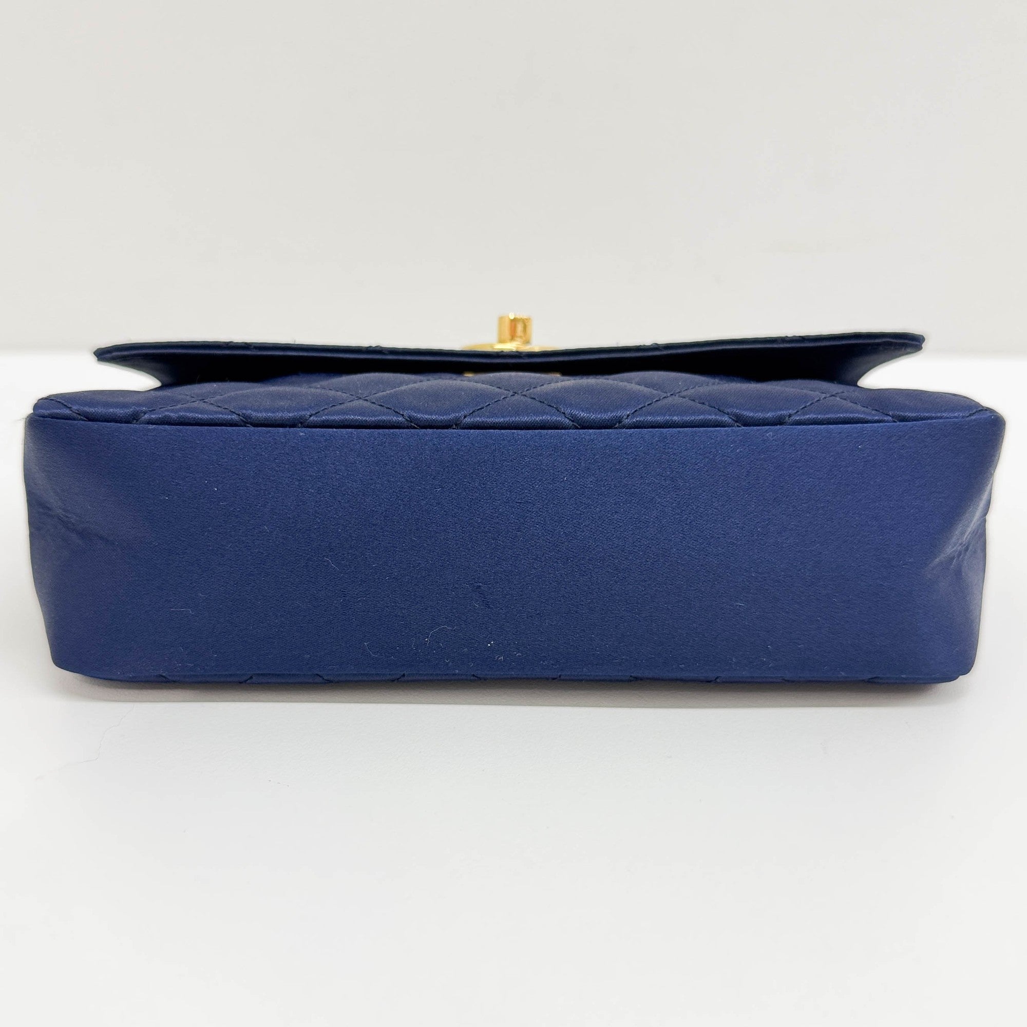 Mini Classic Flap 1986 Gold Hardware Blue Satin Shoulder Bag
