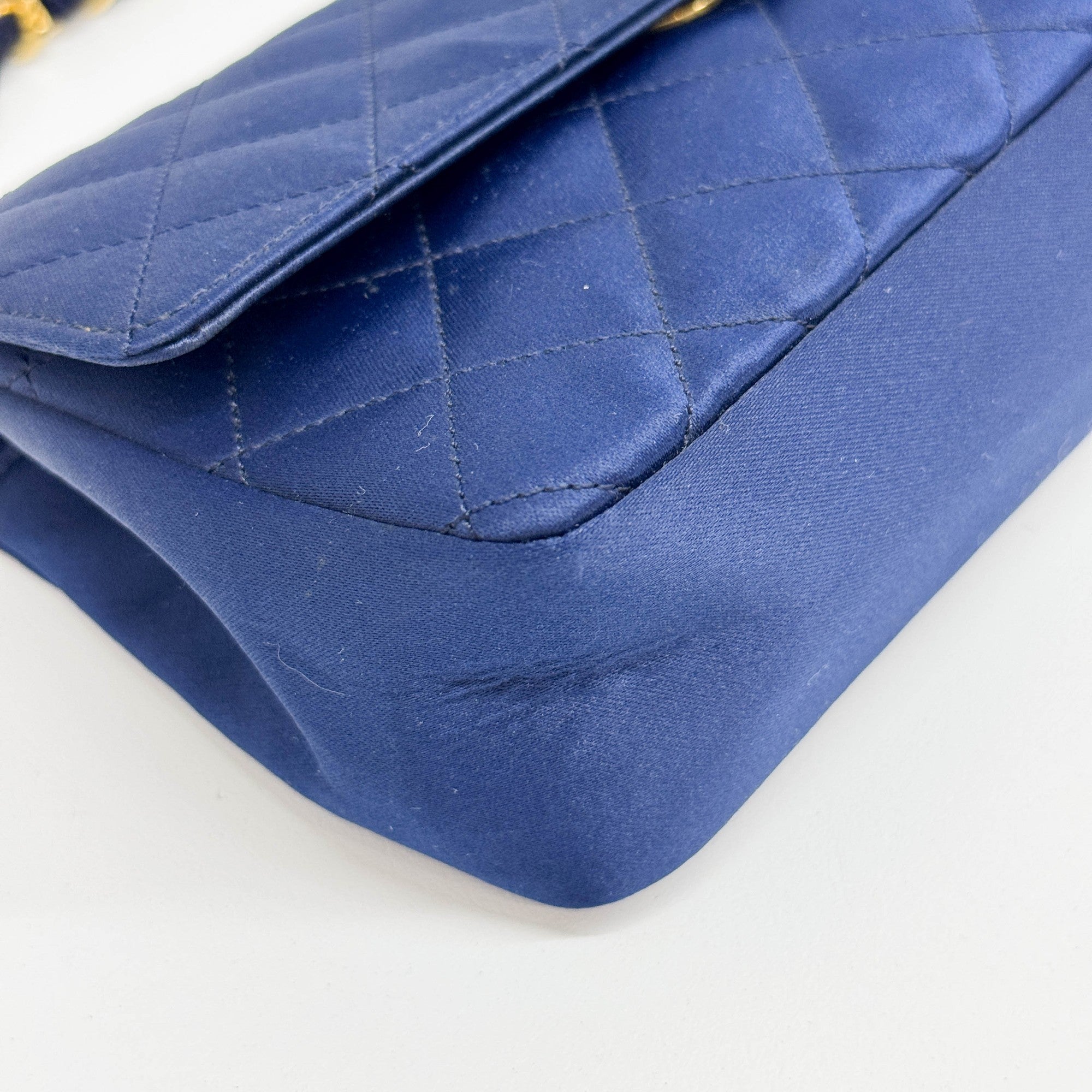 Mini Classic Flap 1986 Gold Hardware Blue Satin Shoulder Bag
