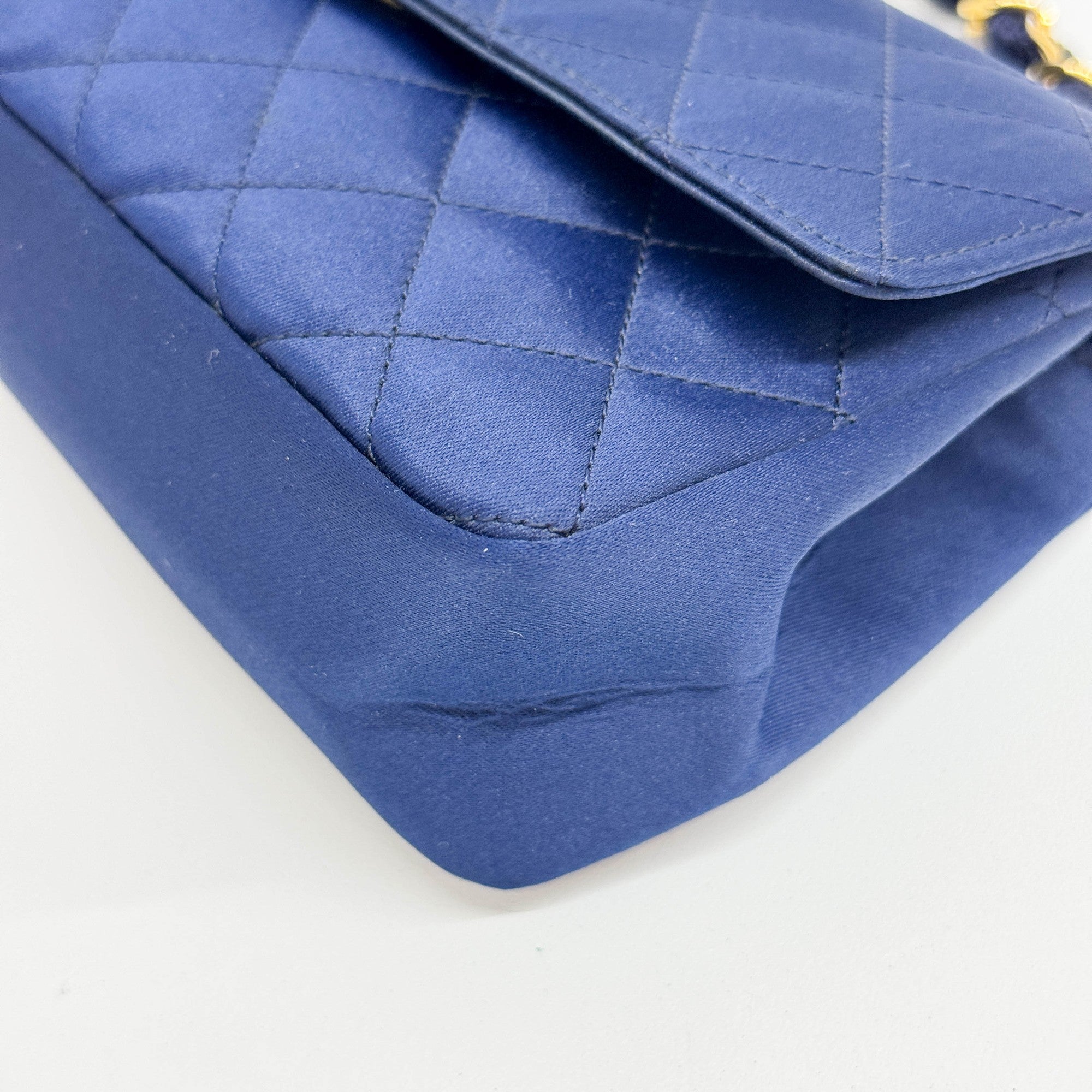 Mini Classic Flap 1986 Gold Hardware Blue Satin Shoulder Bag