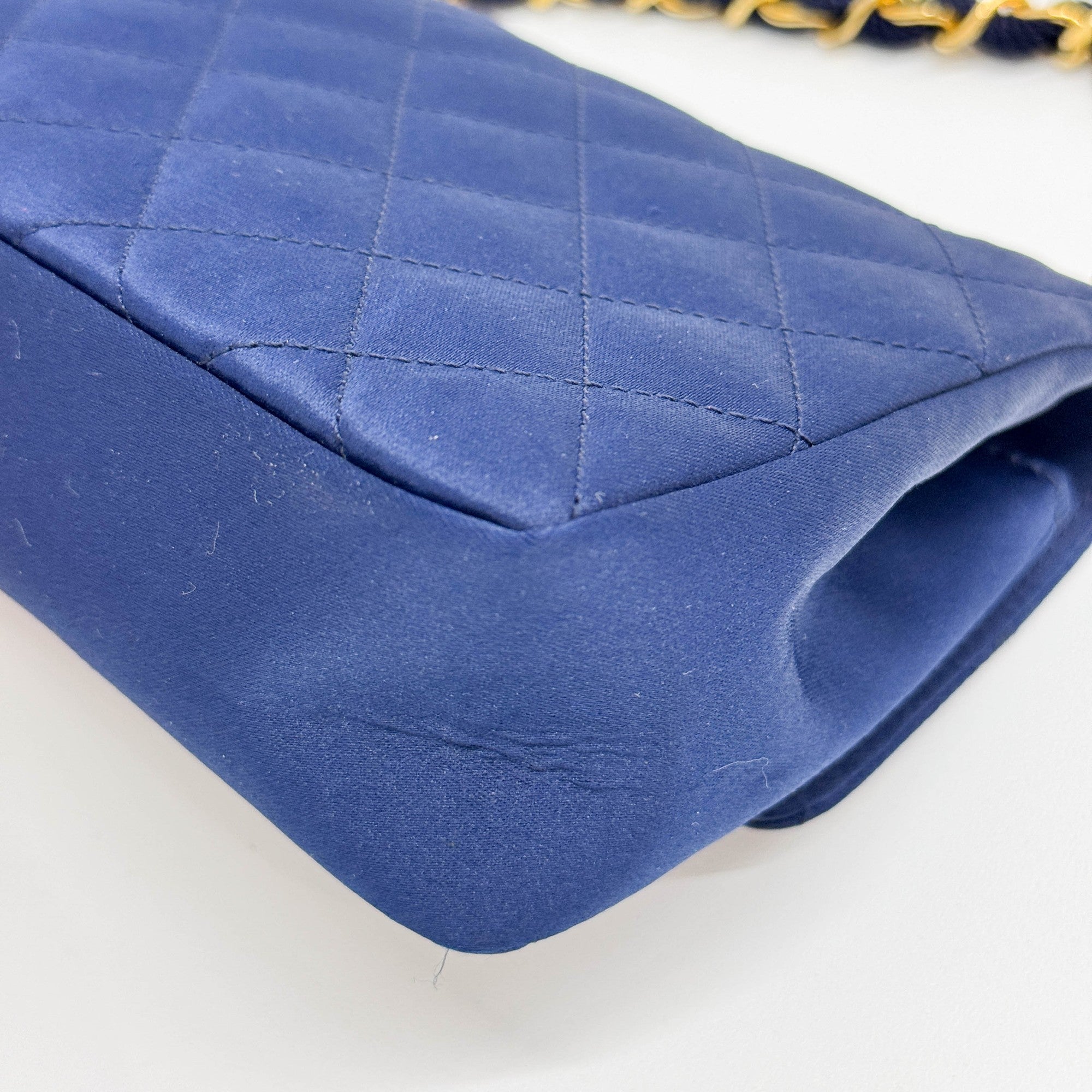 Mini Classic Flap 1986 Gold Hardware Blue Satin Shoulder Bag