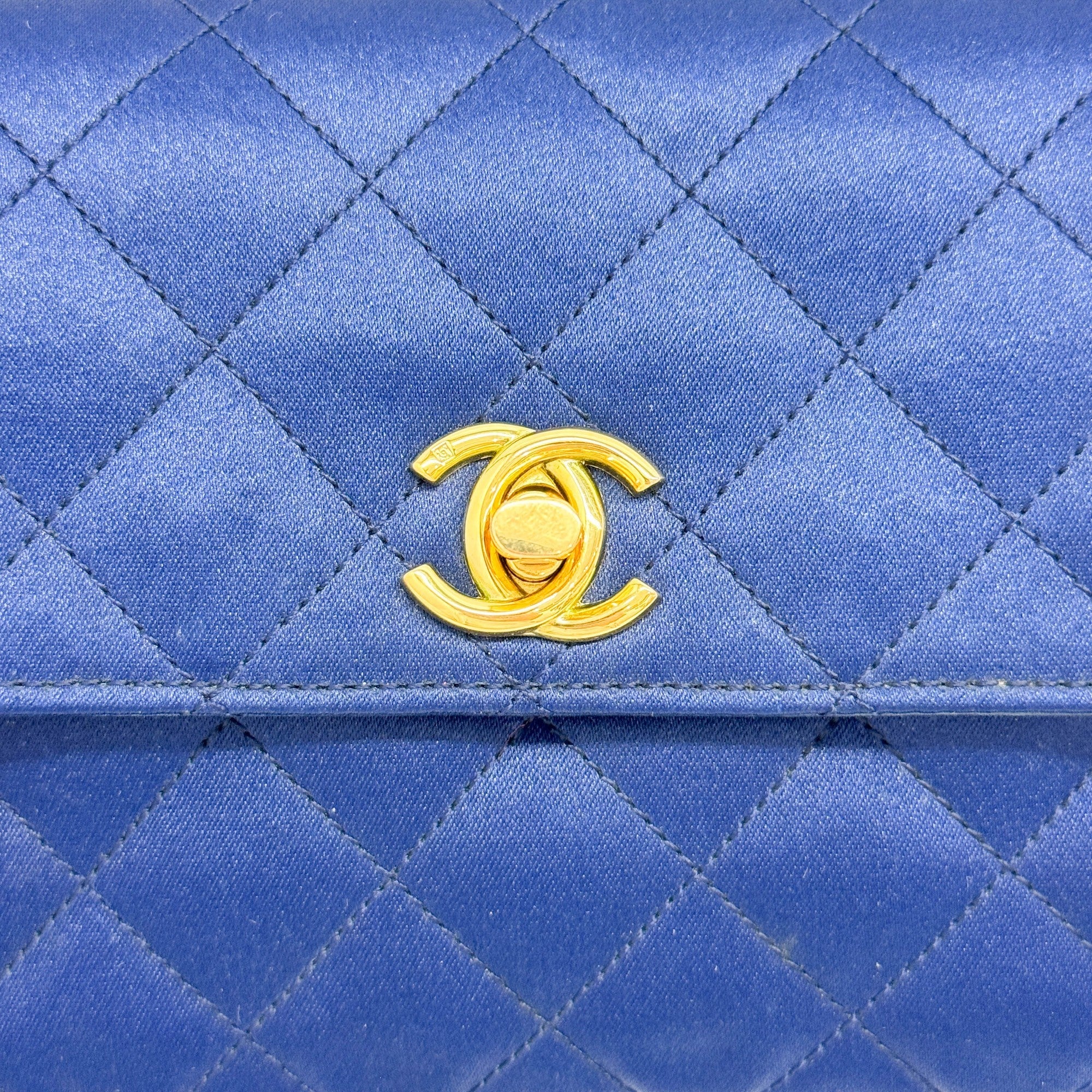 Mini Classic Flap 1986 Gold Hardware Blue Satin Shoulder Bag