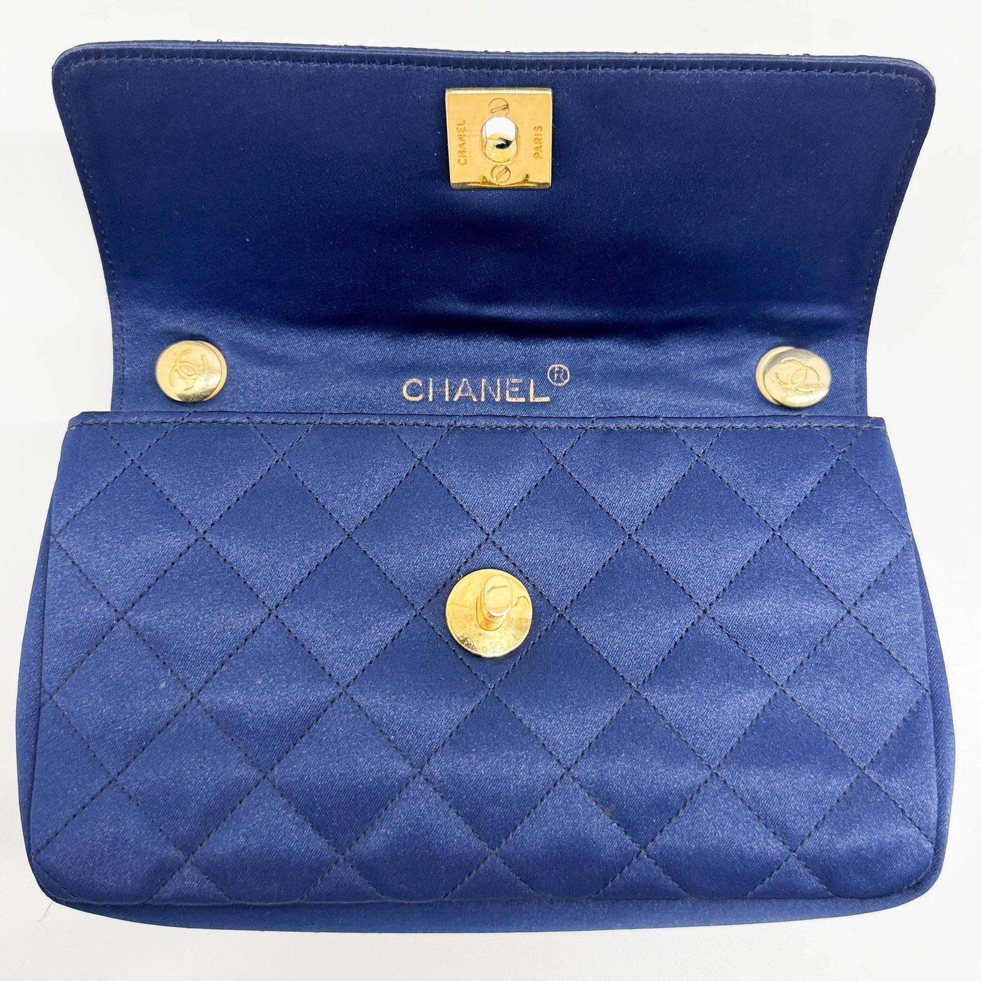 Mini Classic Flap 1986 Gold Hardware Blue Satin Shoulder Bag