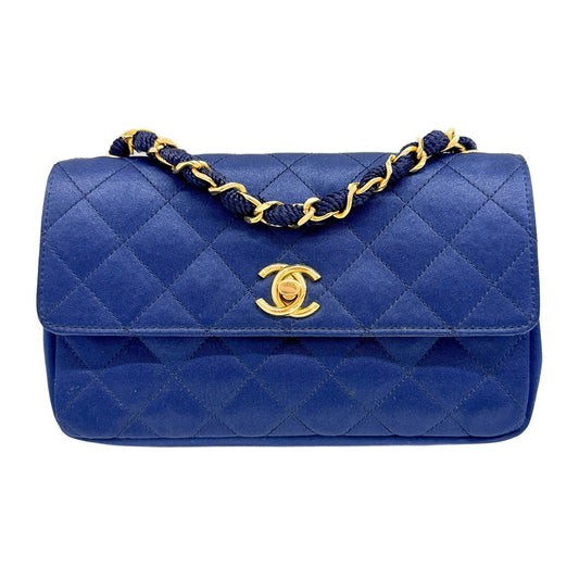 Mini Classic Flap 1986 Gold Hardware Blue Satin Shoulder Bag