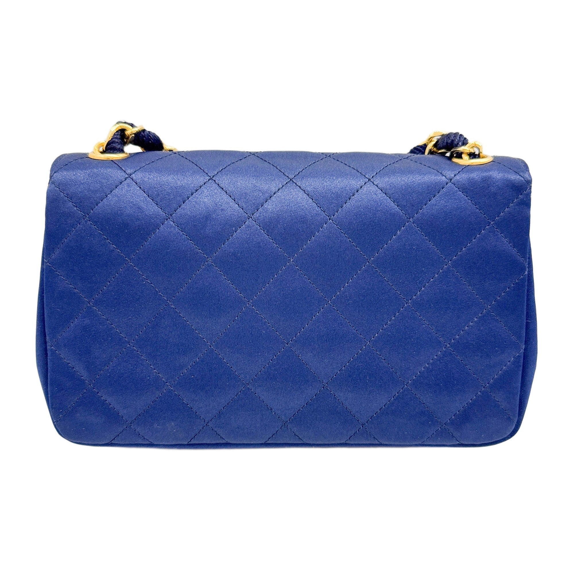 Mini Classic Flap 1986 Gold Hardware Blue Satin Shoulder Bag