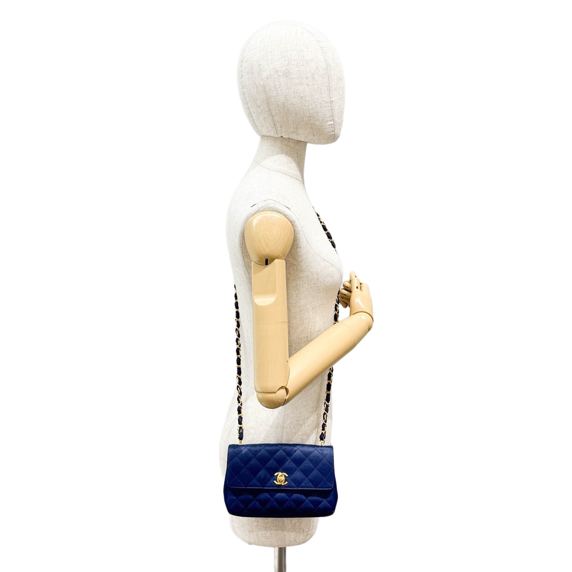 Mini Classic Flap 1986 Gold Hardware Blue Satin Shoulder Bag