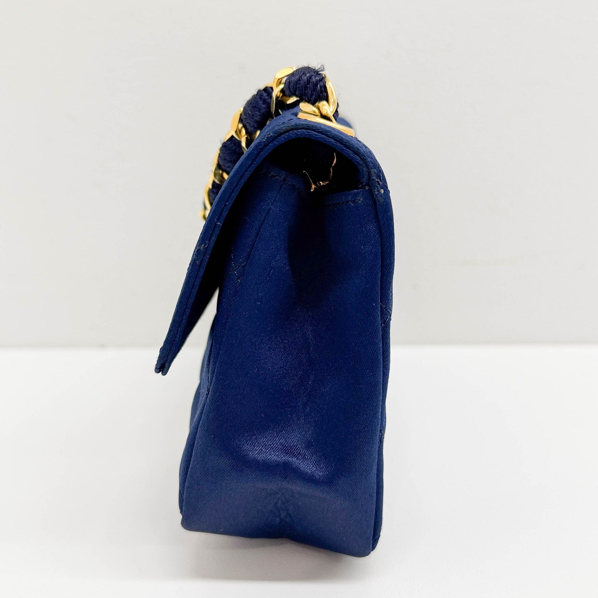 Mini Classic Flap 1986 Gold Hardware Blue Satin Shoulder Bag