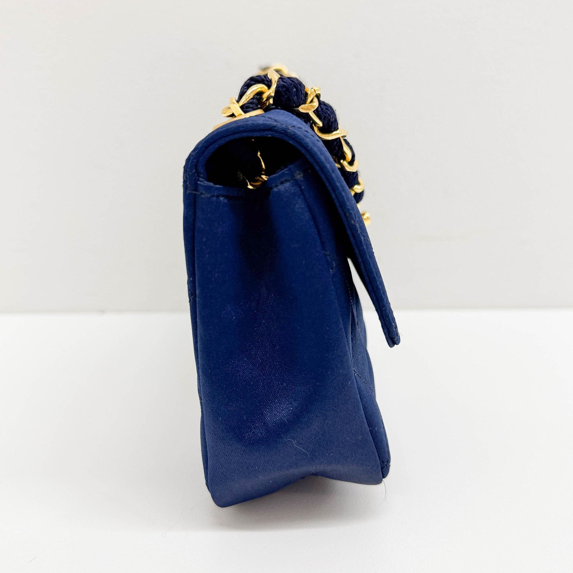 Mini Classic Flap 1986 Gold Hardware Blue Satin Shoulder Bag