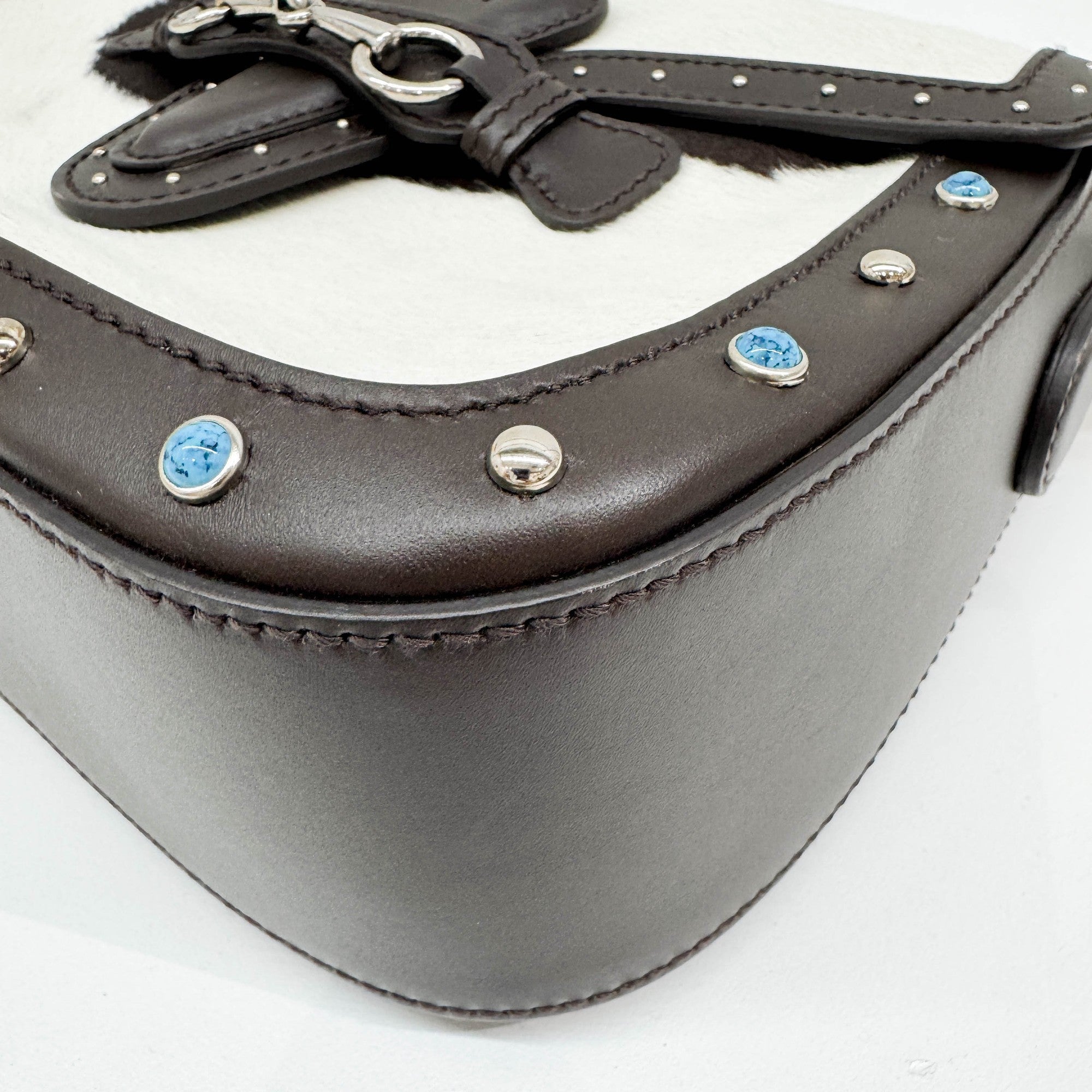 Lady Web Brown Trim Cow Print Pony Hair Shoulder Bag