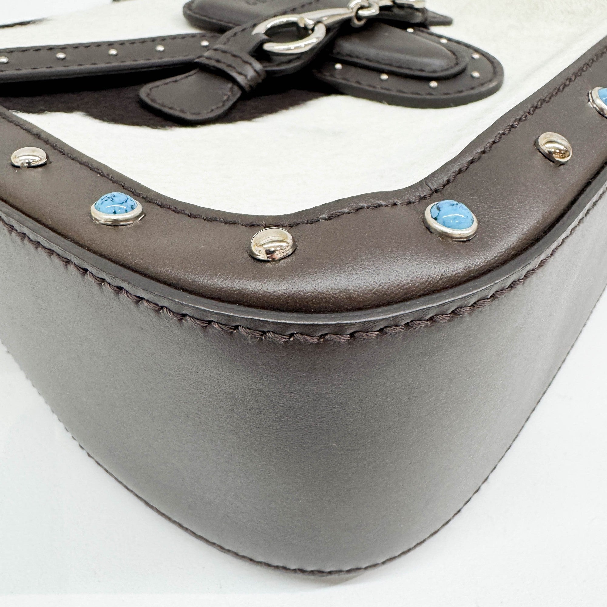 Lady Web Brown Trim Cow Print Pony Hair Shoulder Bag