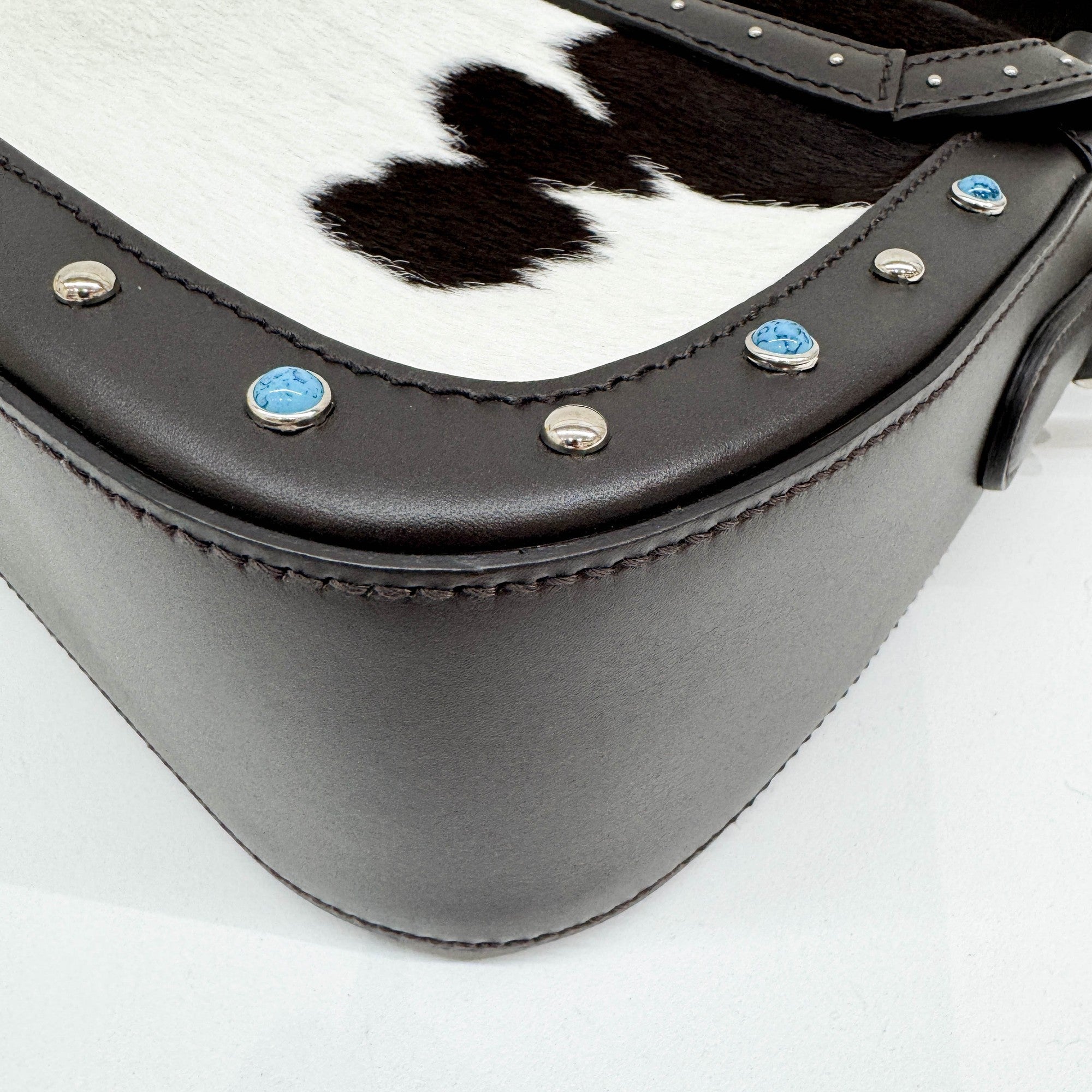 Lady Web Brown Trim Cow Print Pony Hair Shoulder Bag