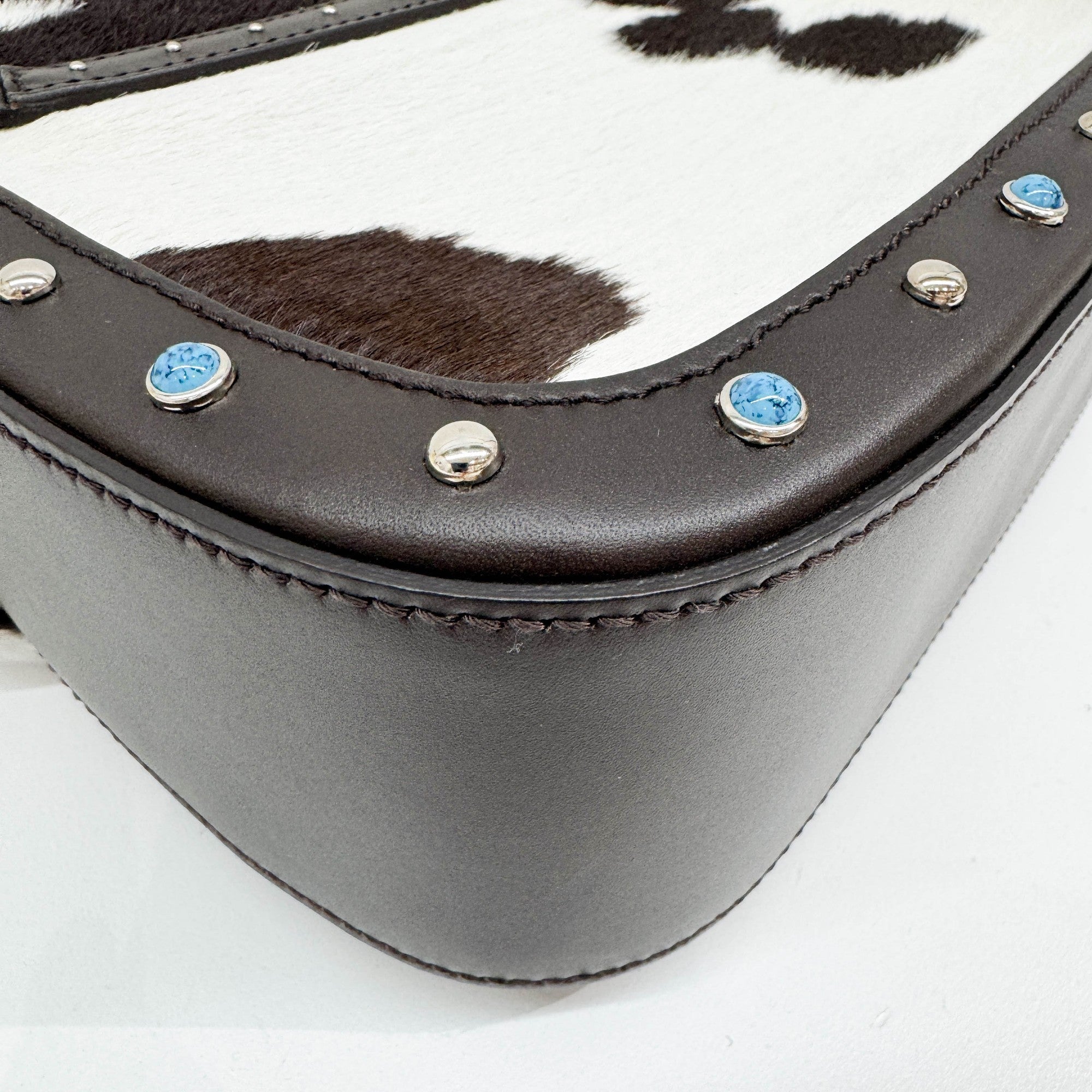 Lady Web Brown Trim Cow Print Pony Hair Shoulder Bag