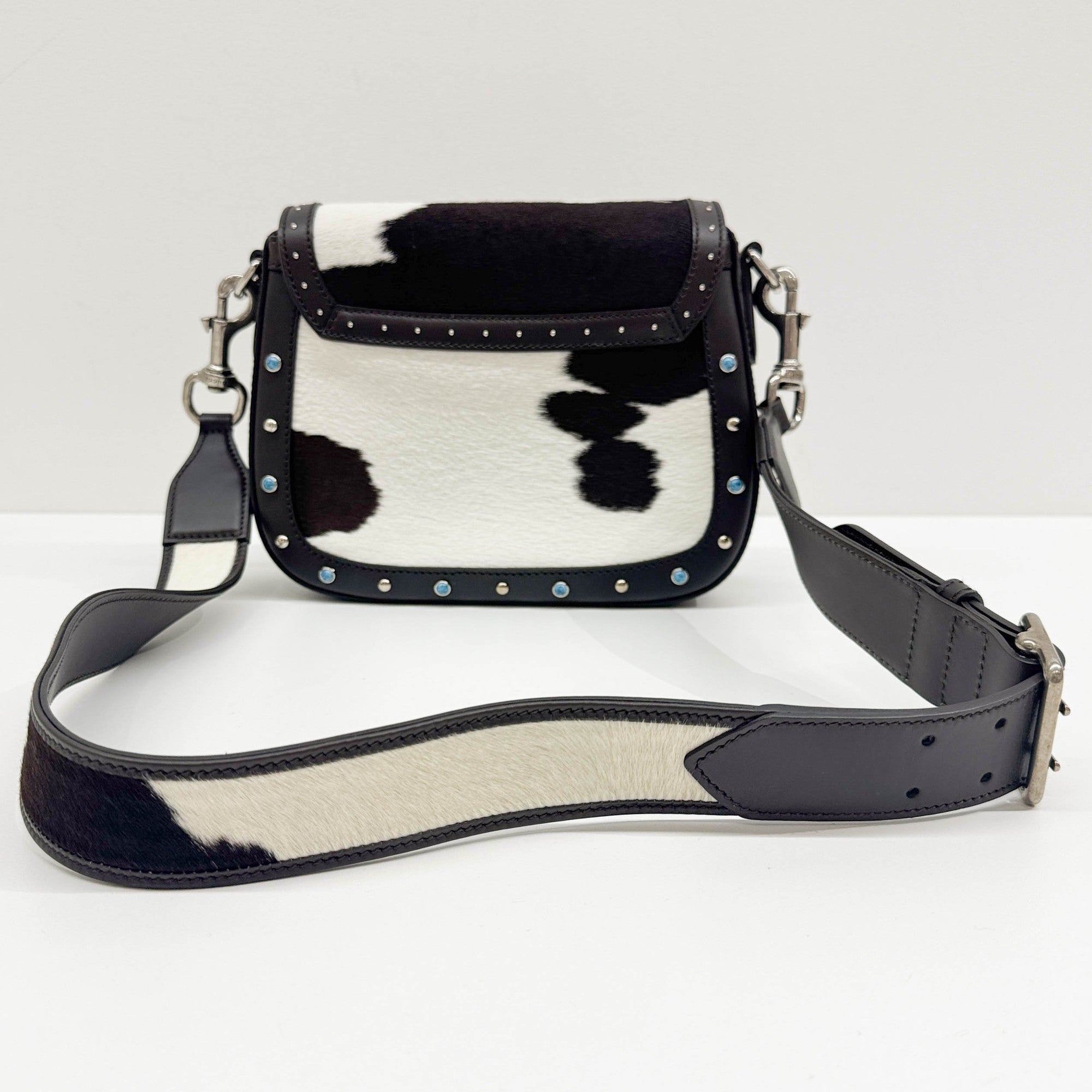 Lady Web Brown Trim Cow Print Pony Hair Shoulder Bag