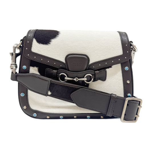 Lady Web Brown Trim Cow Print Pony Hair Shoulder Bag