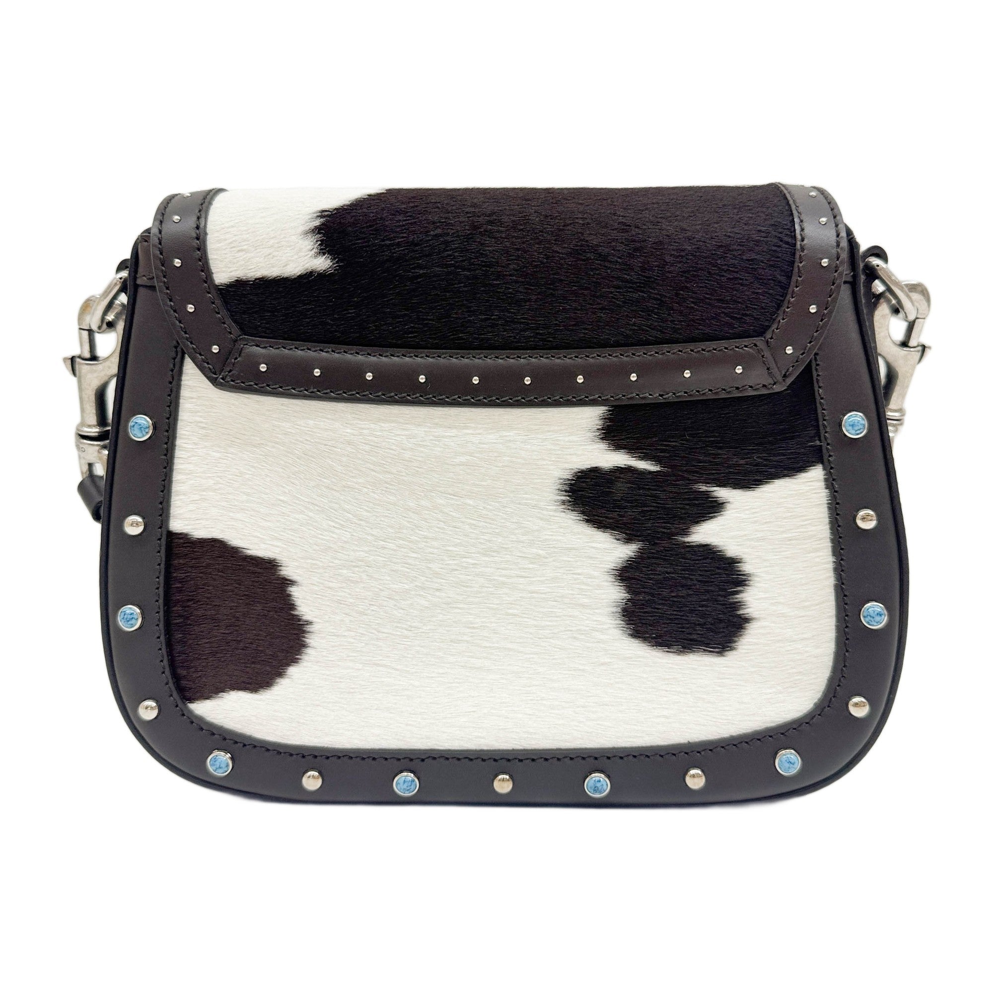 Lady Web Brown Trim Cow Print Pony Hair Shoulder Bag