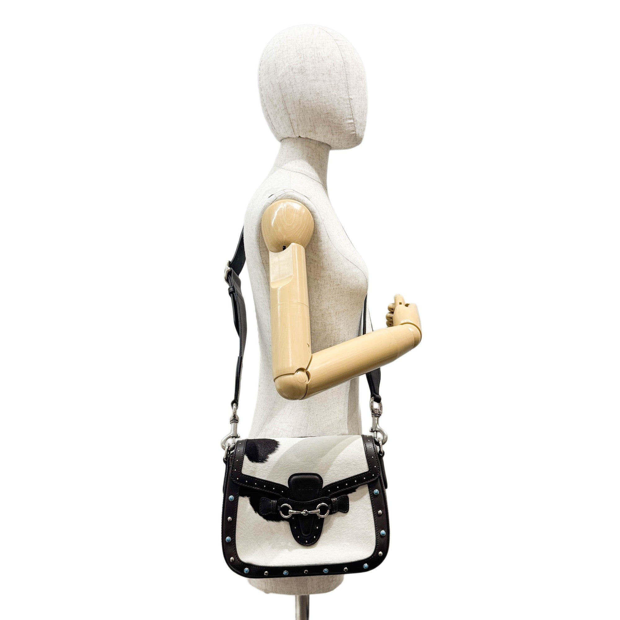 Lady Web Brown Trim Cow Print Pony Hair Shoulder Bag