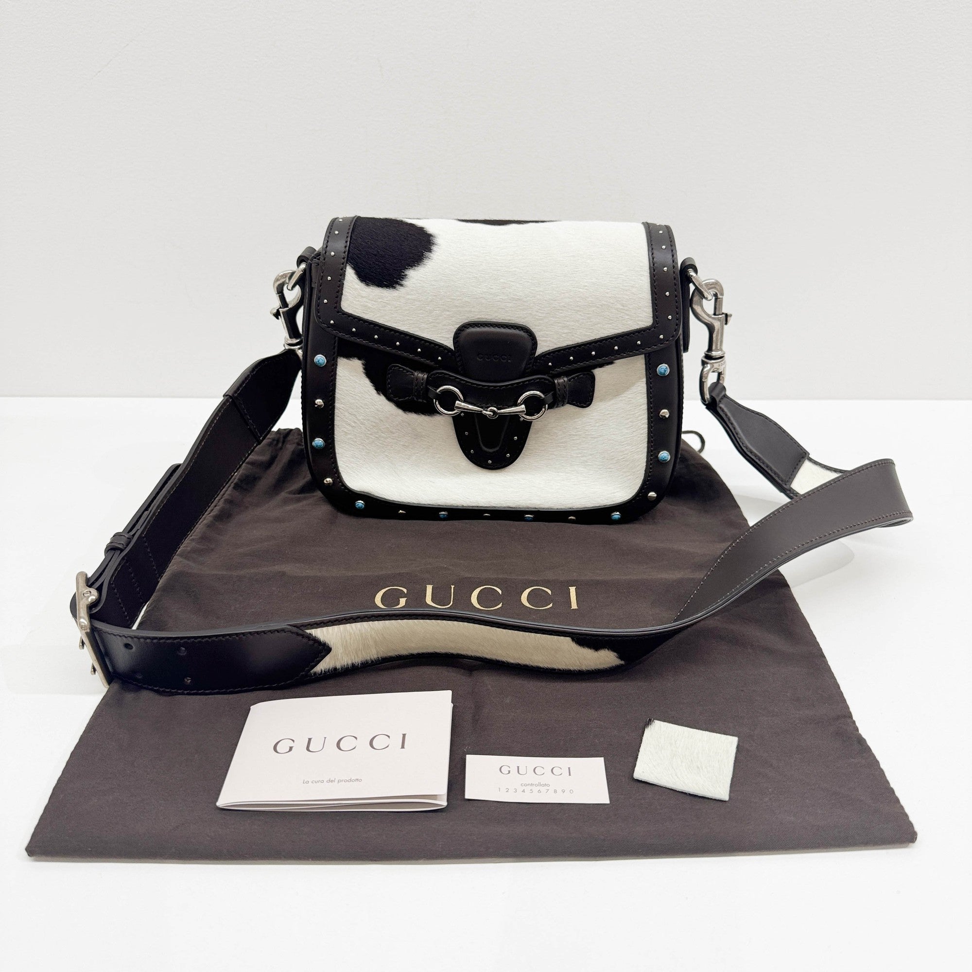 Lady Web Brown Trim Cow Print Pony Hair Shoulder Bag