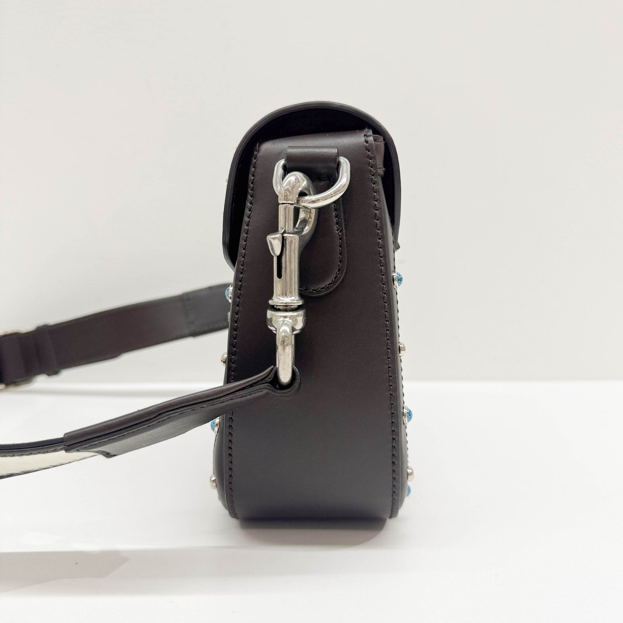 Lady Web Brown Trim Cow Print Pony Hair Shoulder Bag