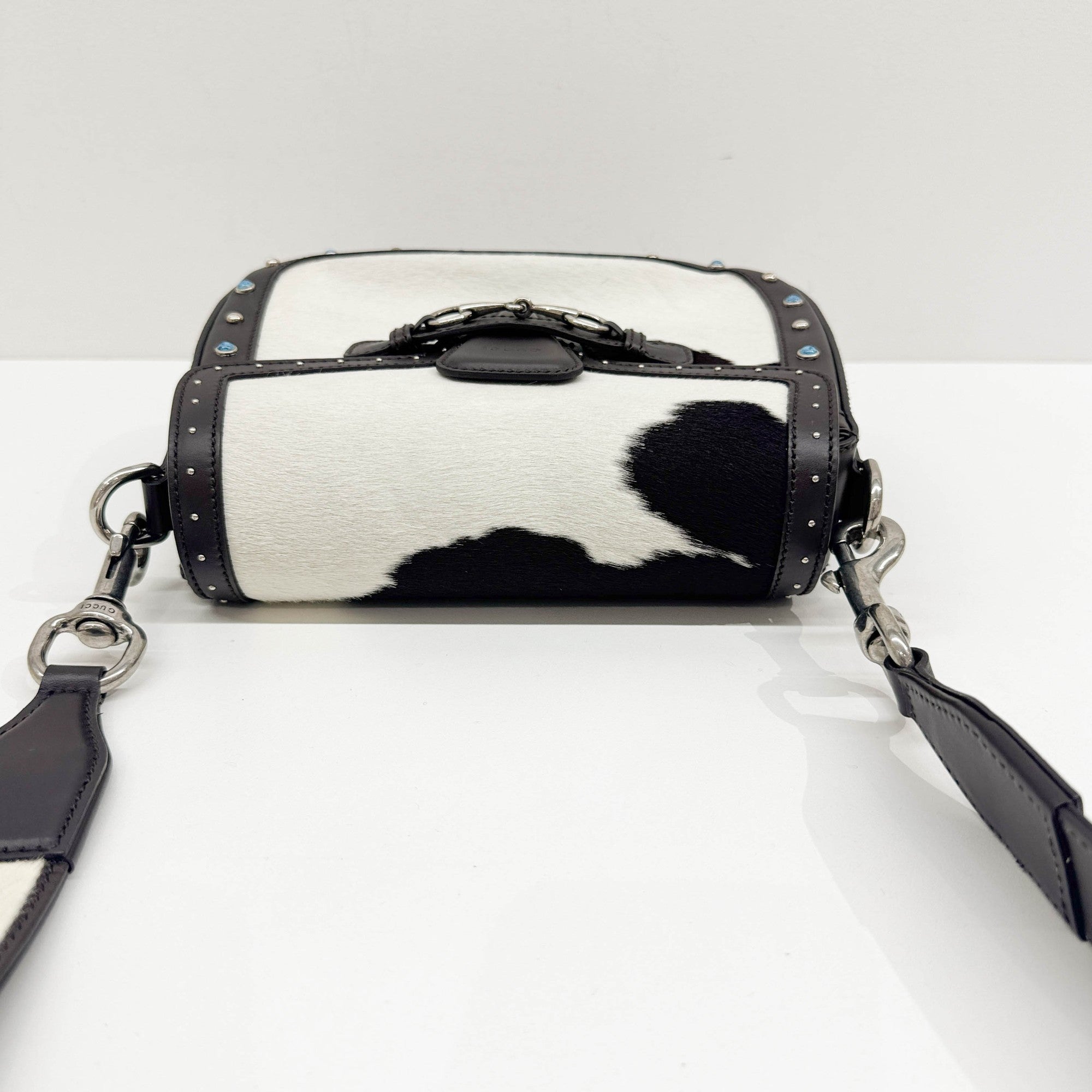 Lady Web Brown Trim Cow Print Pony Hair Shoulder Bag