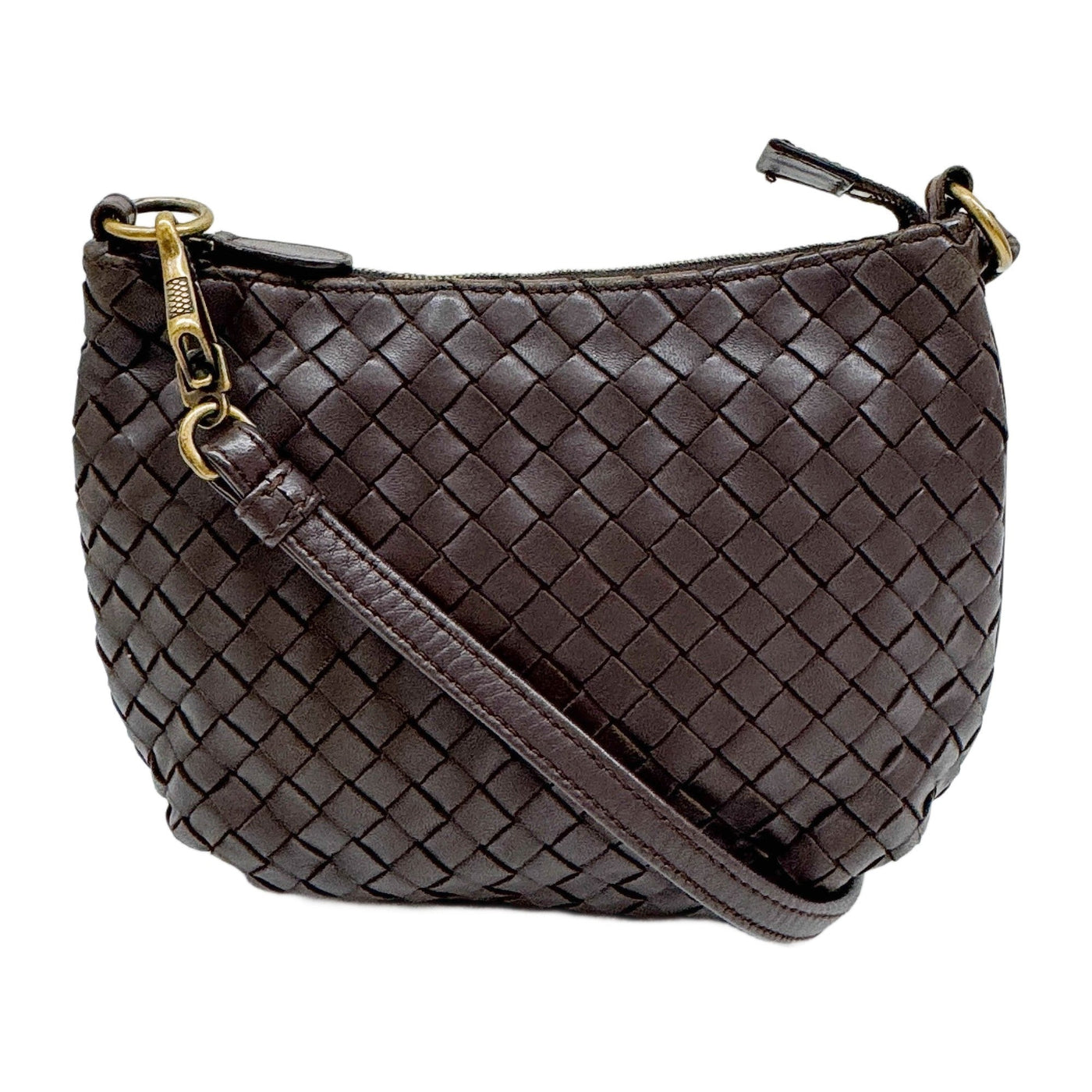 Brown Intrecciato Leather Shoulder Bag