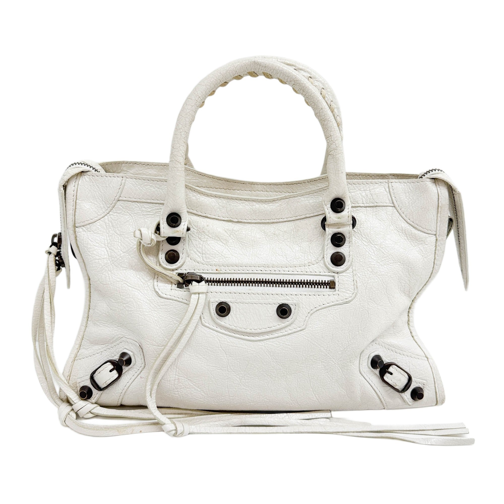 Mini City White Leather Two-Way Bag