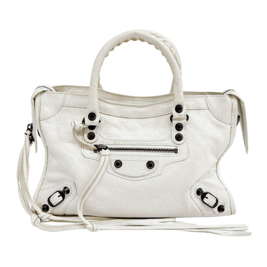 Mini City White Leather Two-Way Bag