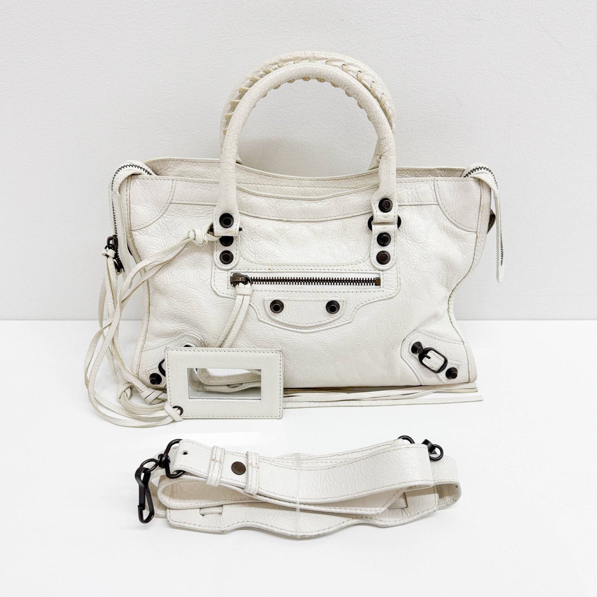 Mini City White Leather Two-Way Bag