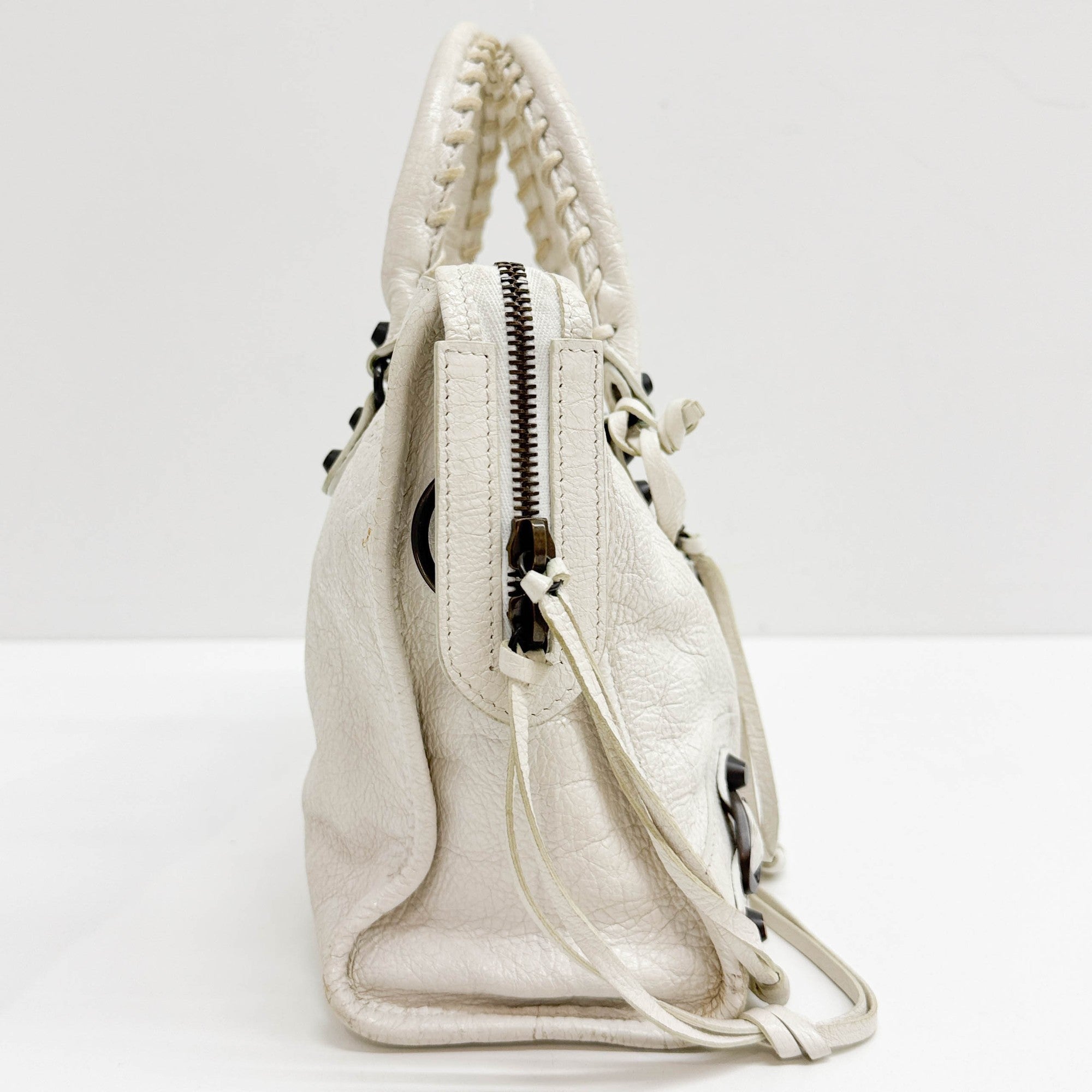 Mini City White Leather Two-Way Bag